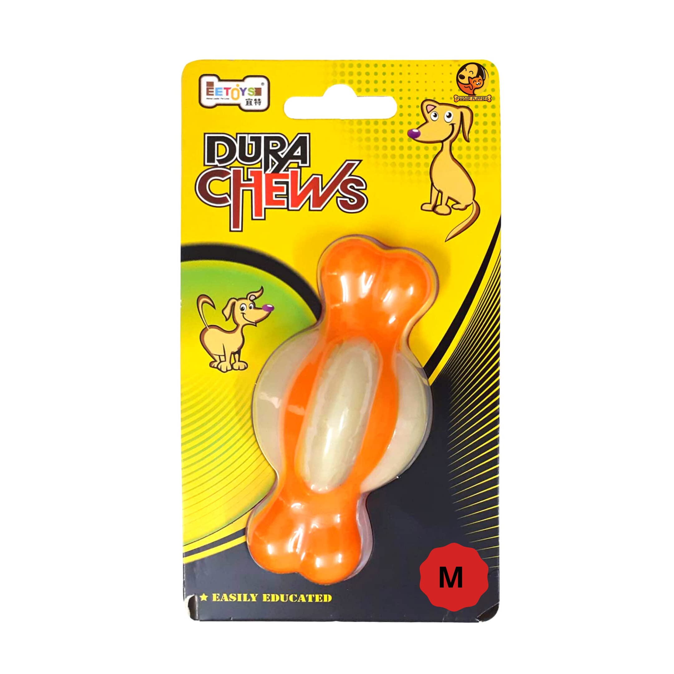 Foodie Puppies Bite Resistant Durable Aggressive Chewers Teething Nylon & Pu Bone Toy For Puppies And Dogs, Color May Vary (Medi