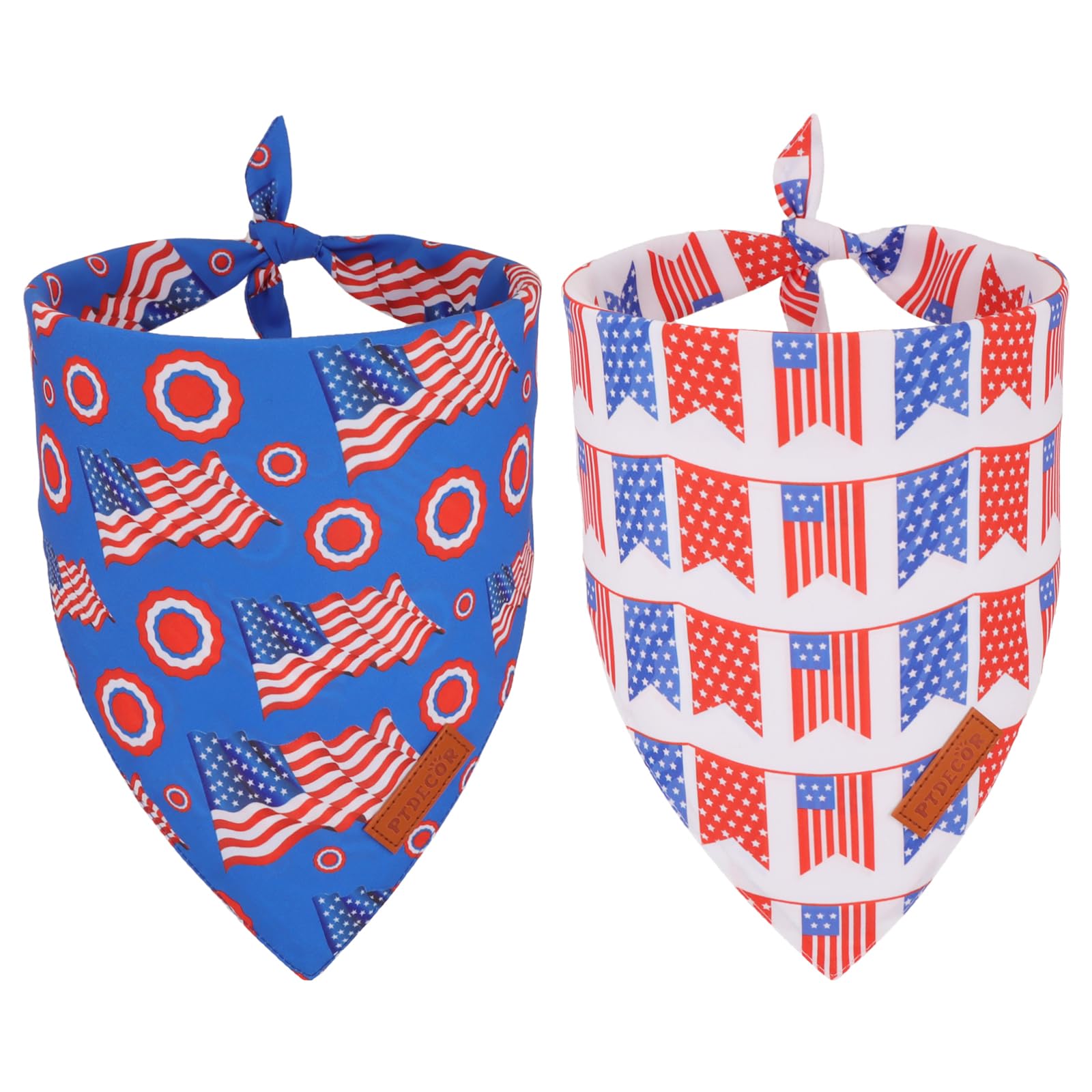 Ptdecor American Flag Dog Bandana White And Blue Flag Patterns, 4Th Of July Pet Scarf Reversible Triangle Patriotic Bandanas For