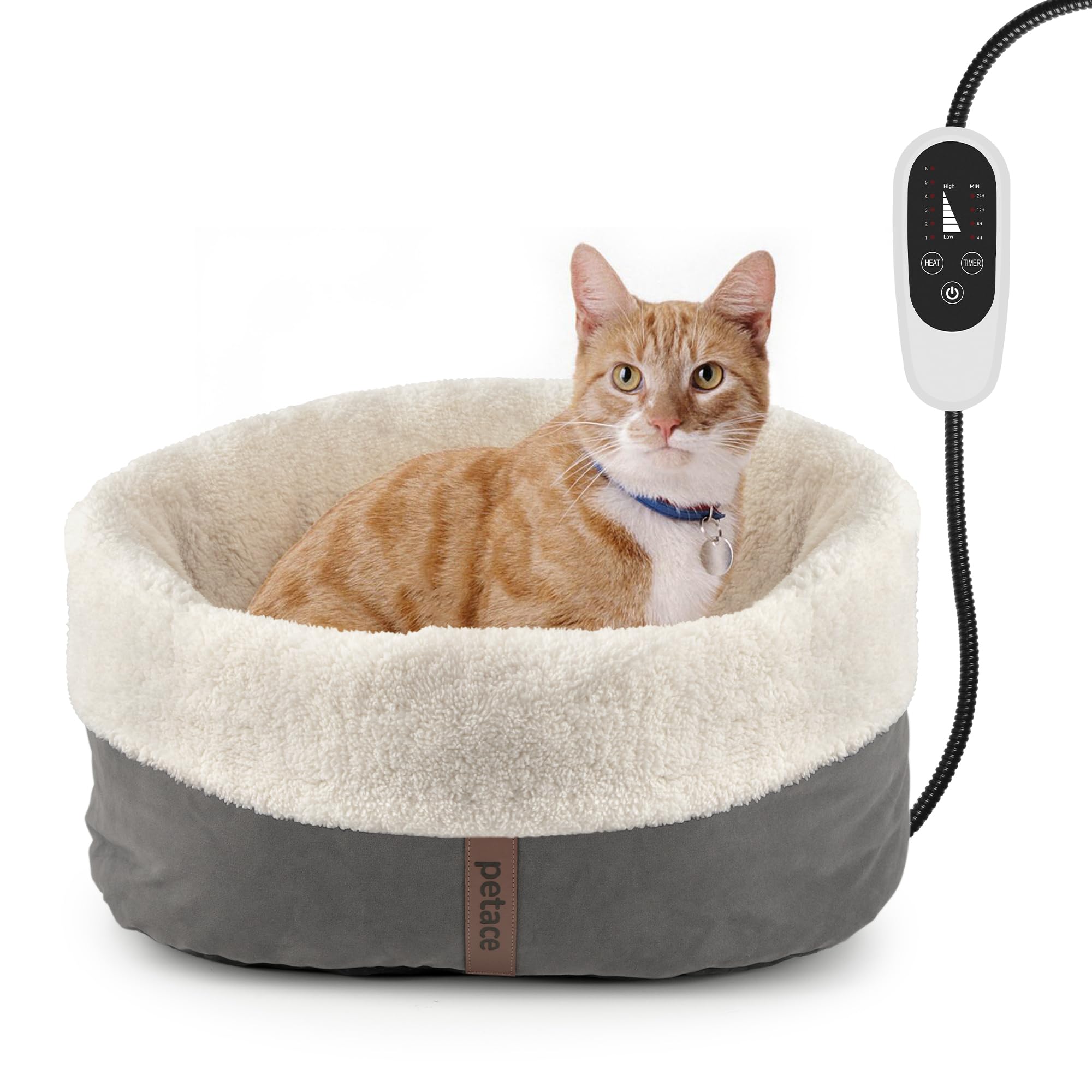 Petace Heated Cat Bed With Auto Shut Off Timer, 17.7'' X 13.7'' Adjustable Temperature Indoor Pet Heating Cushion Bed For Kitten