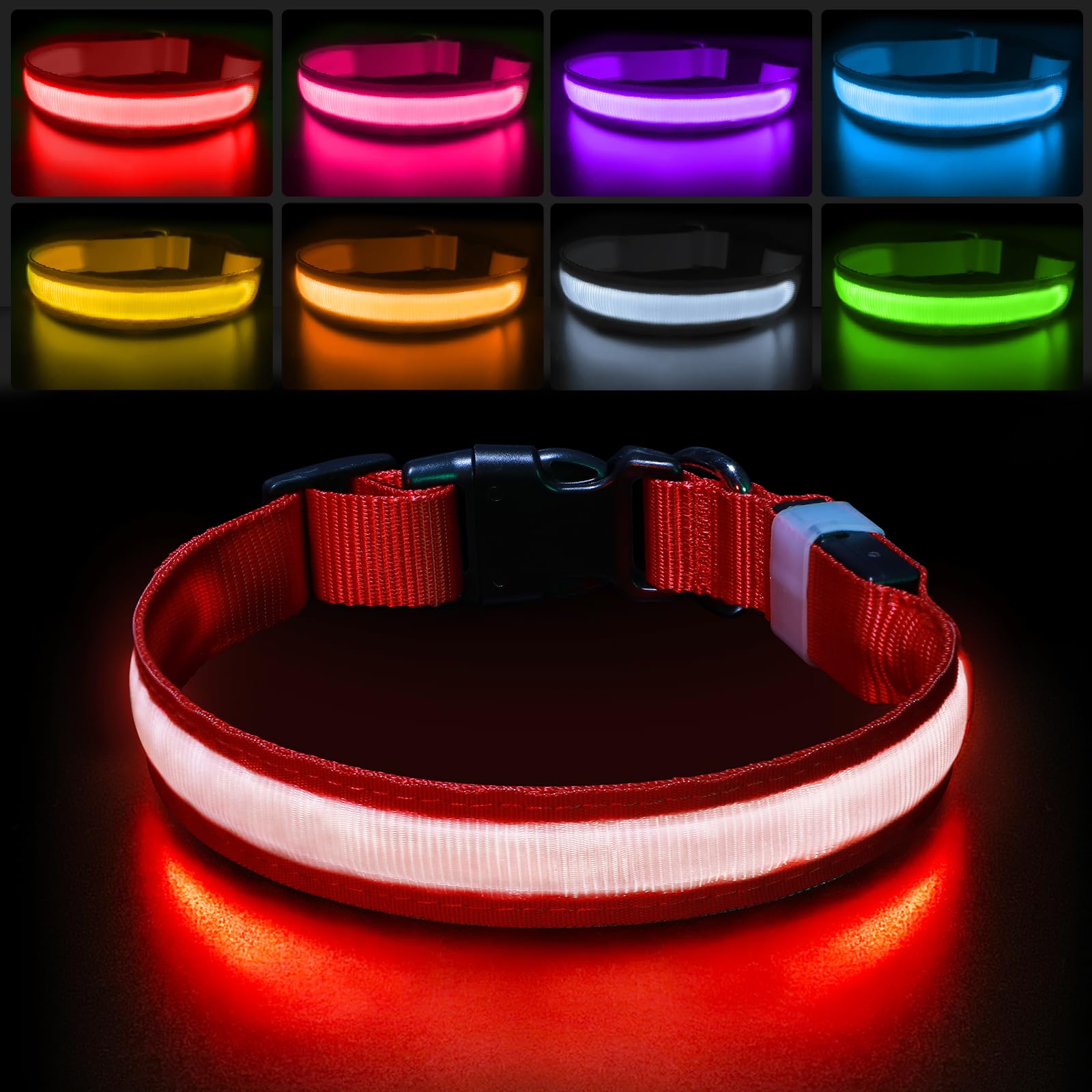 Pceotllar Light Up Dog Collar For Night Walking - Led Dog Collar Light Rechargeable Color Changing, Glow In The Dark Dog Collars Waterproof Glowing Dog Collars For Large Small Medium Dogs