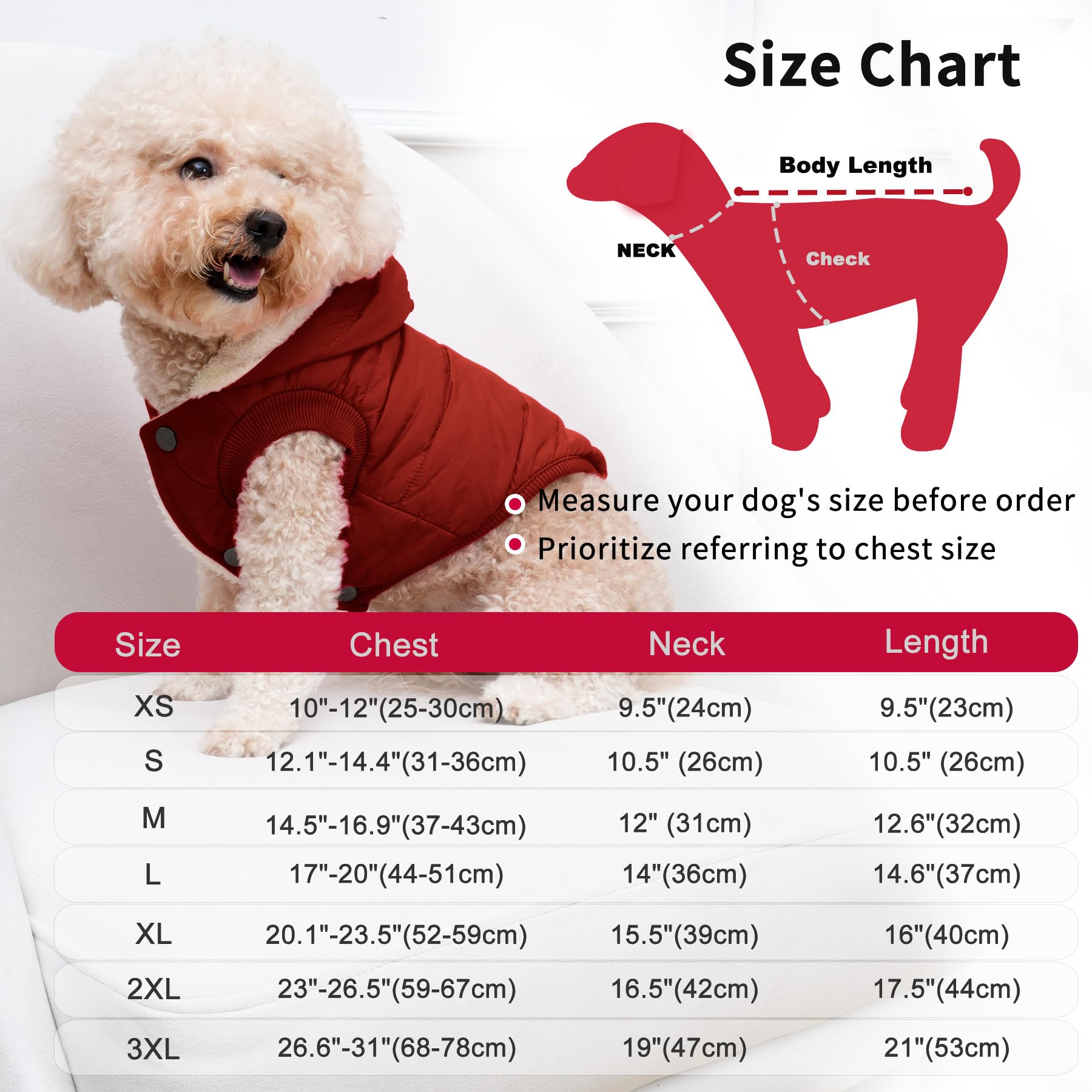 Vecomfy Fleece Lining Extra Warm Dog Hoodie In Winter For Large Dogs Jacket Pet Coats With Hooded,Red Xxxl