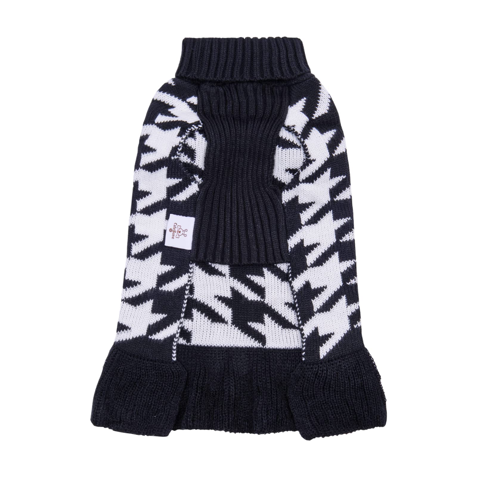 Cutebone Vintage Houndstooth Dog Sweater Dress Dog Turtleneck Pullover Knitwear Cold Weather Sweater With Leash Hole,Suitable Fo