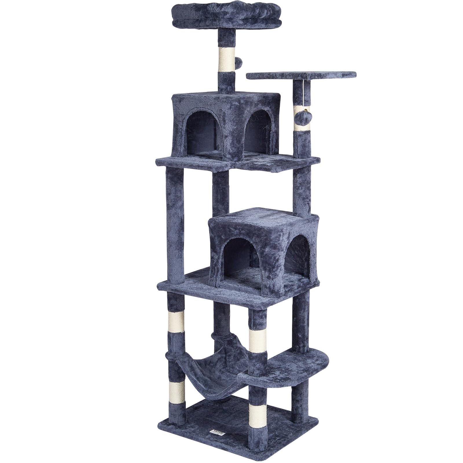VEVOR Cat Tree 63 Cat Tower with 2 Cat Condos Sisal Scratching Post Light Grey