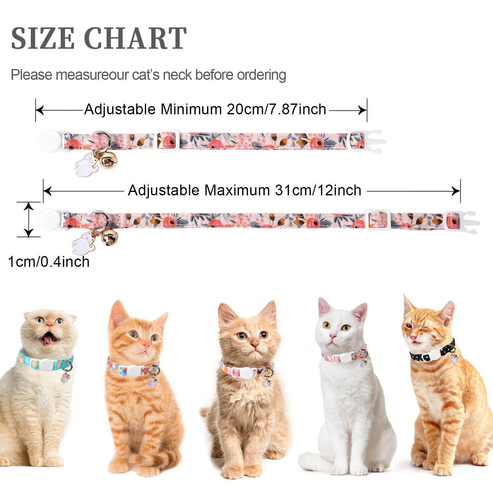 Unique Style Paws 2 Pack Kitten Collar Breakaway With Bell & Pendant, Adjustable Safety Cat Cotton Collars For Girl Boy Cats And