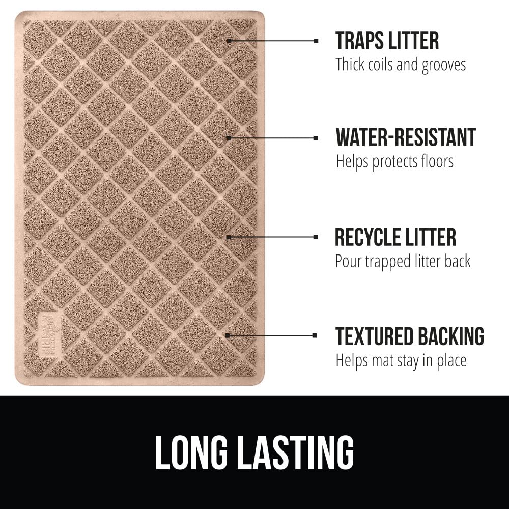 Gorilla Grip Thick Cat Litter Trapping Mat, 30X20, Less Waste, Traps Mess From Box For Cleaner Floors, Stays In Place For Cats, Soft On Kitty Paws, Easy Clean, Medium Size, Durable Backing, Beige