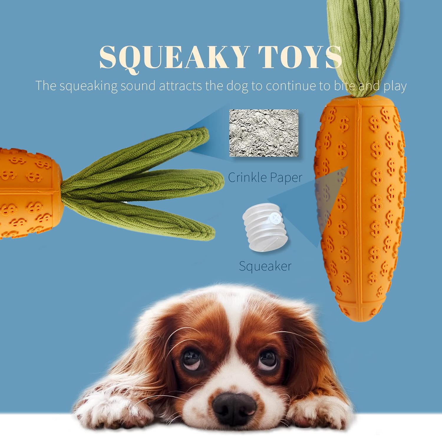 Jumbostone Dog Chew Toy, Natural Rubber Carrot Squeaky Dog Toys For Aggressive Chewers, Indestructible Dog Toys For Small And Me