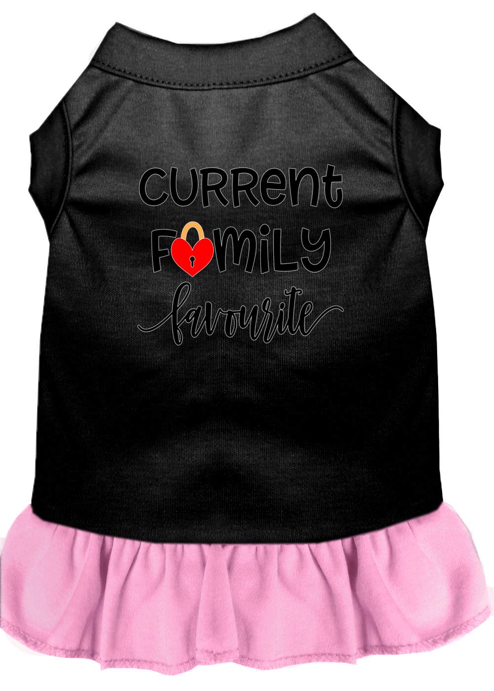 Pet Dog & Cat Dress Screen Printed, "Current Family Favorite" Black W/Light Pink 2XL (20-25 lbs.)