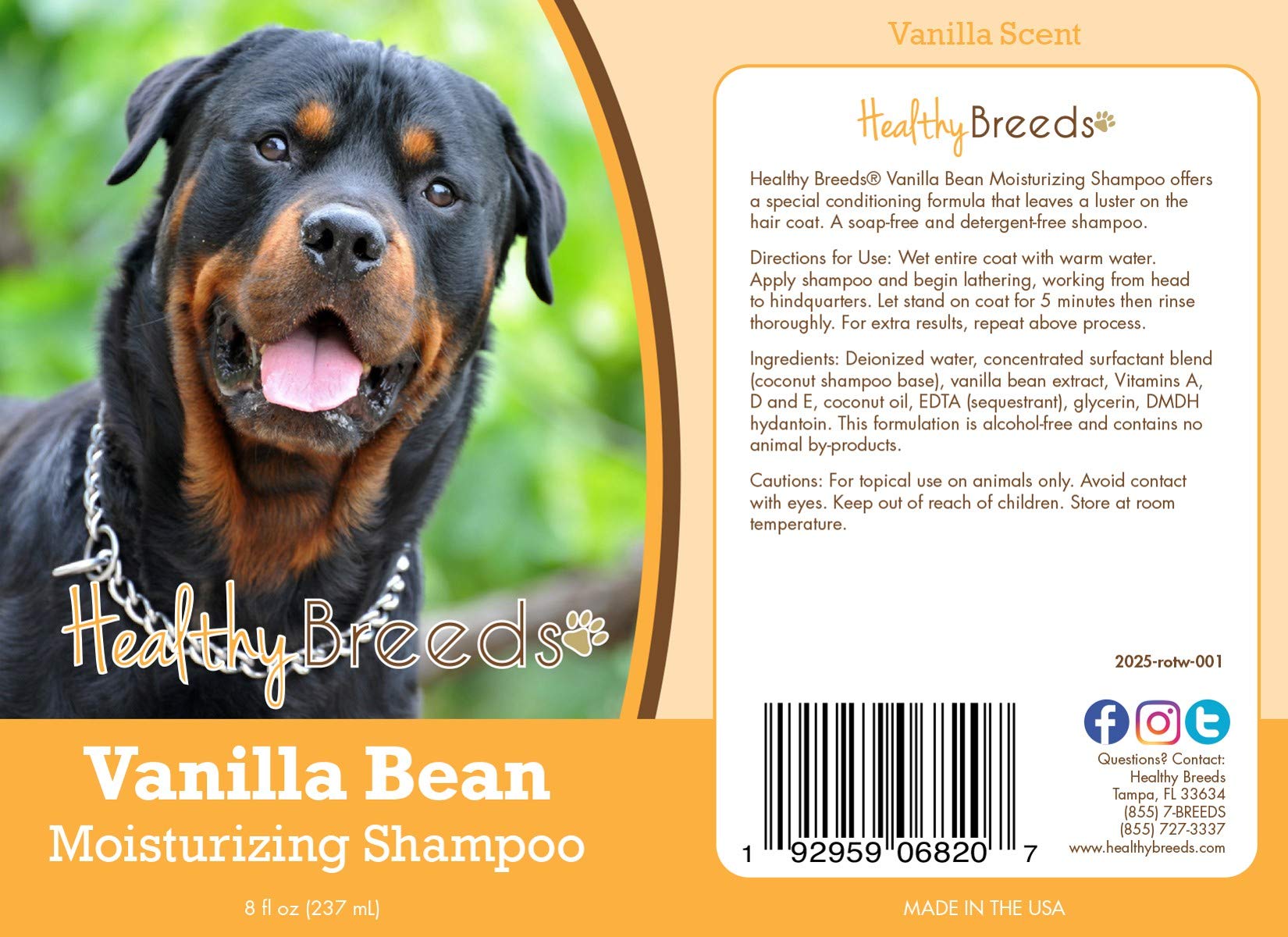 Healthy Breeds Rottweiler Vanilla Bean Moisturizing Shampoo 8 Oz