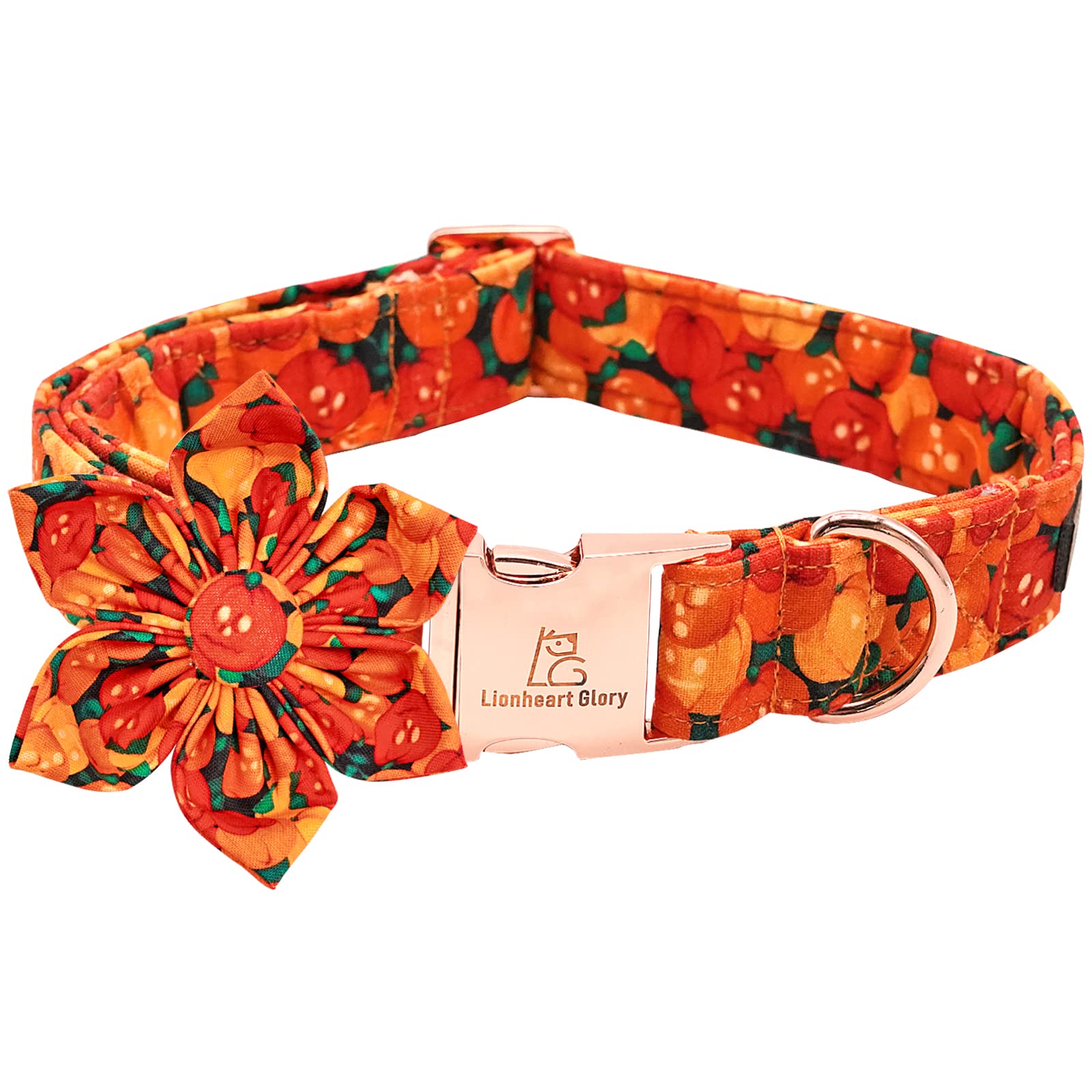 Lionheart Glory Dog Collar, Cotton S Collar With Flower, Adjustable Animal Collar For Small Dogs, Halloween Dog Collar, Pumpkin