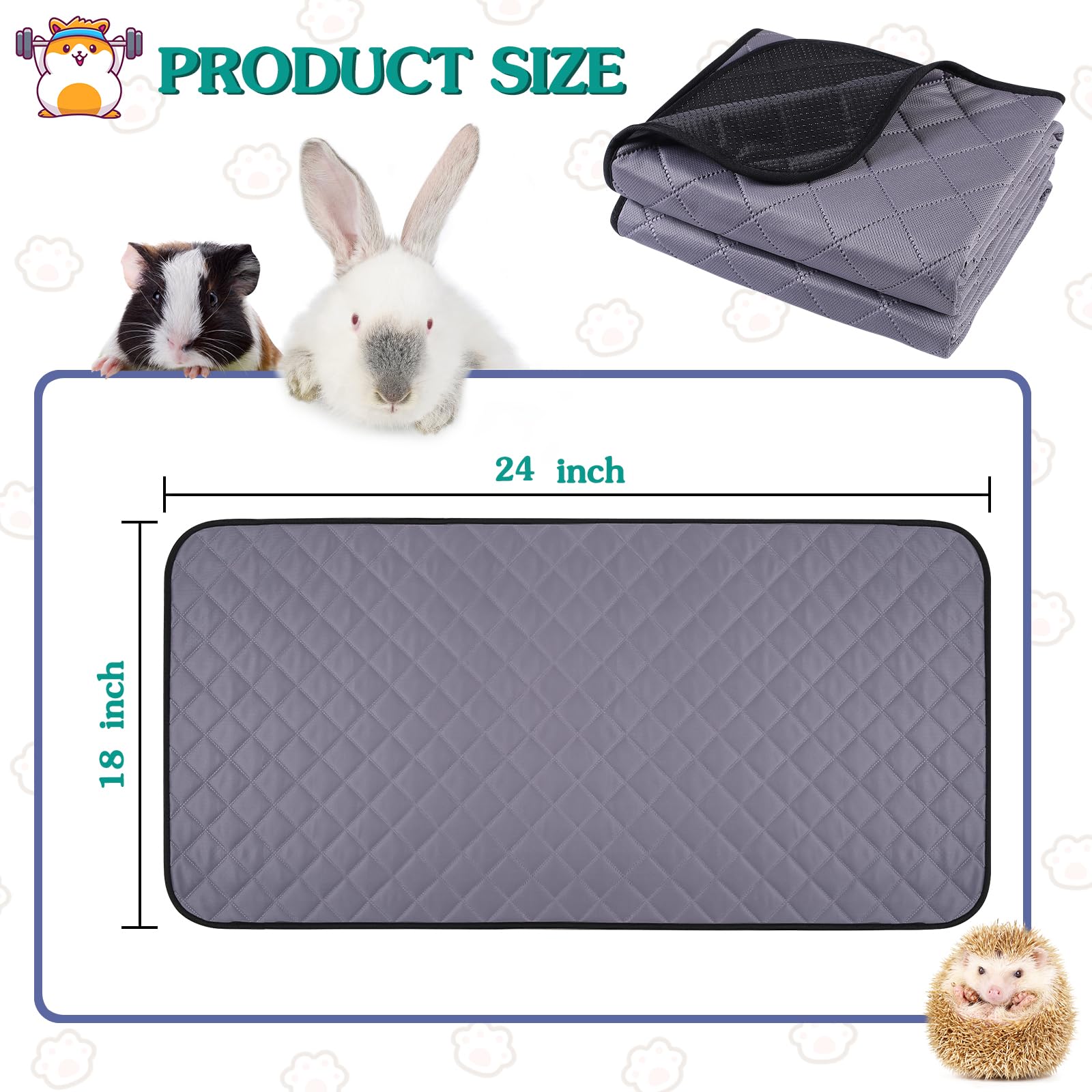 Aitmexcn 4Pcs Guinea Pig Cage Liners, Washable Guinea Pig Pee Pads, Super Absorbent Non Slip Reusable Guinea Pig Bedding For Sma