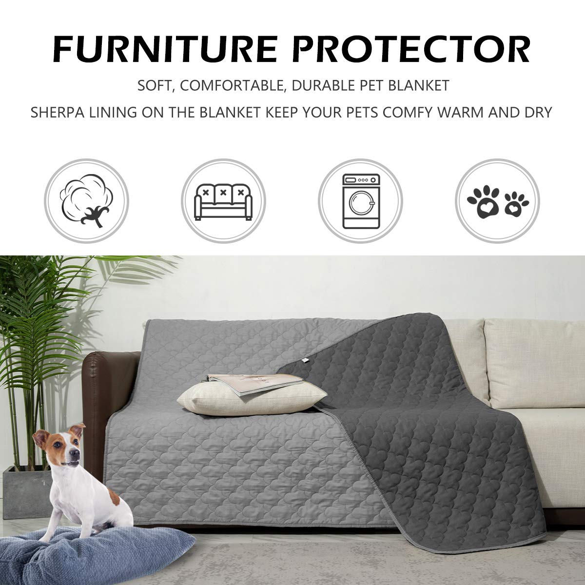 Dog Blankets For Couch Protection Waterproof Dog Bed Covers Pet Blanket Furniture Protector (Grey+Dark Grey, 82'X120')