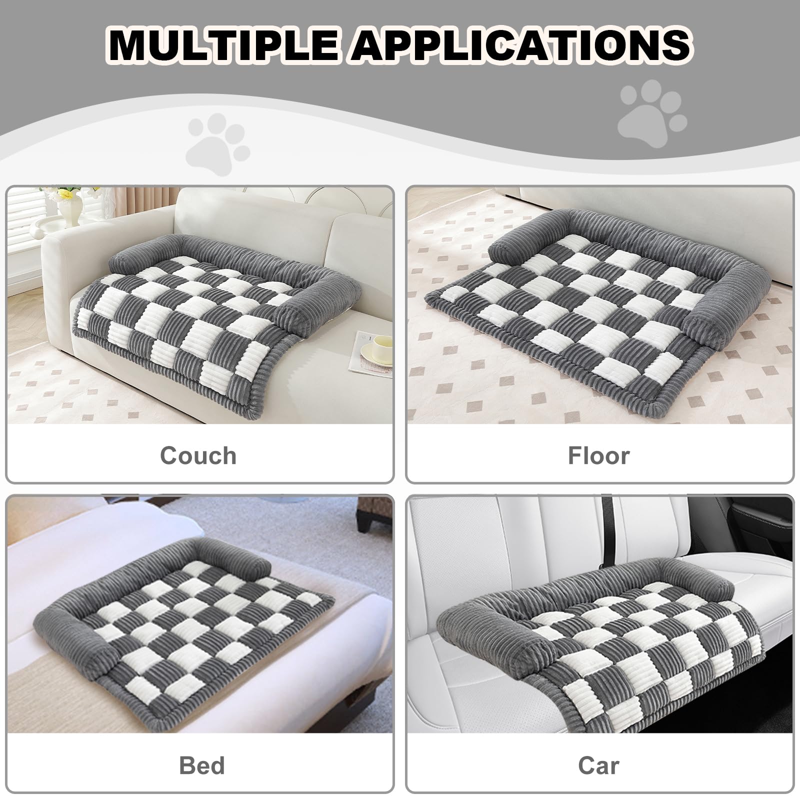 Small Dog Bed For Couch, Washable Pet Bed Mat, Checkerboard Cozy Plush Sofa Mat, Pet Couch Cover Furniture Protector For Sofa, F