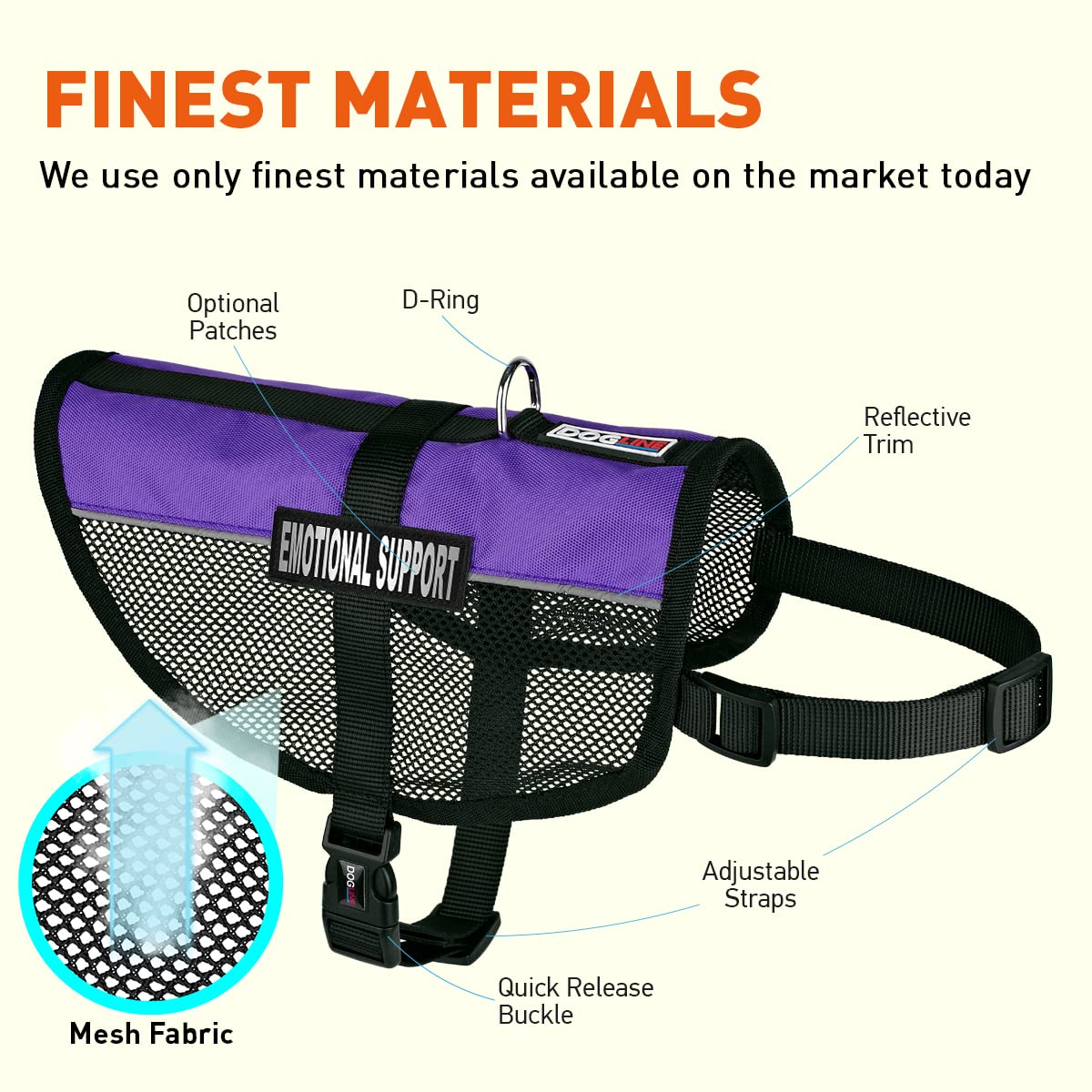 Dogline Maxaire Multi-Purpose Mesh Vest For Dogs And 2 Removable Emotional Support Patches, Small, Purple, (13'-16')