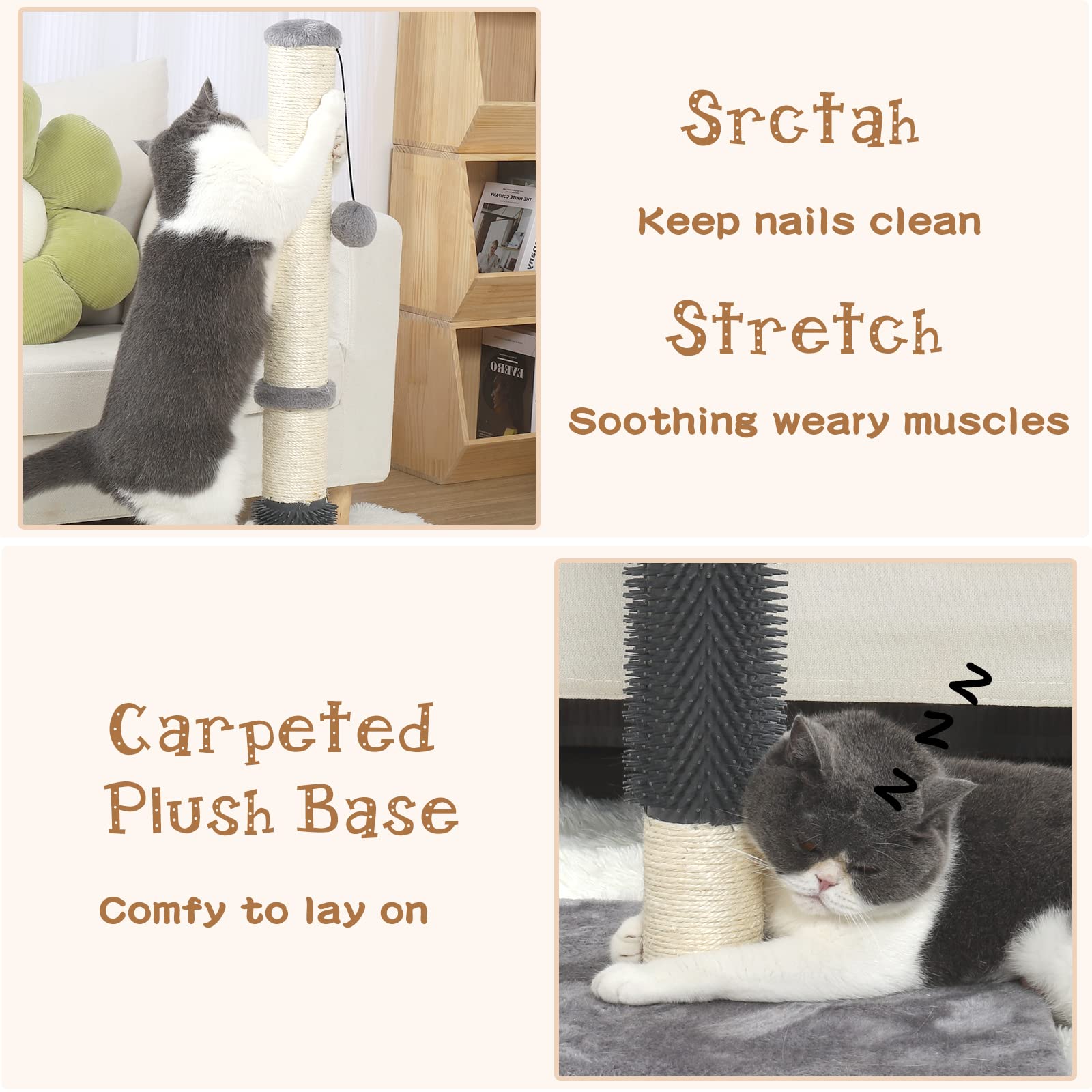 Anwa Tall Cat Scratching Posts For Indoor Cats And Kittens, 32?Vertical Scratching Post With Reinforced Base, Premium Sisal Cat Scratching Post With Dangling Plush Ball And Self-Grooming Brush