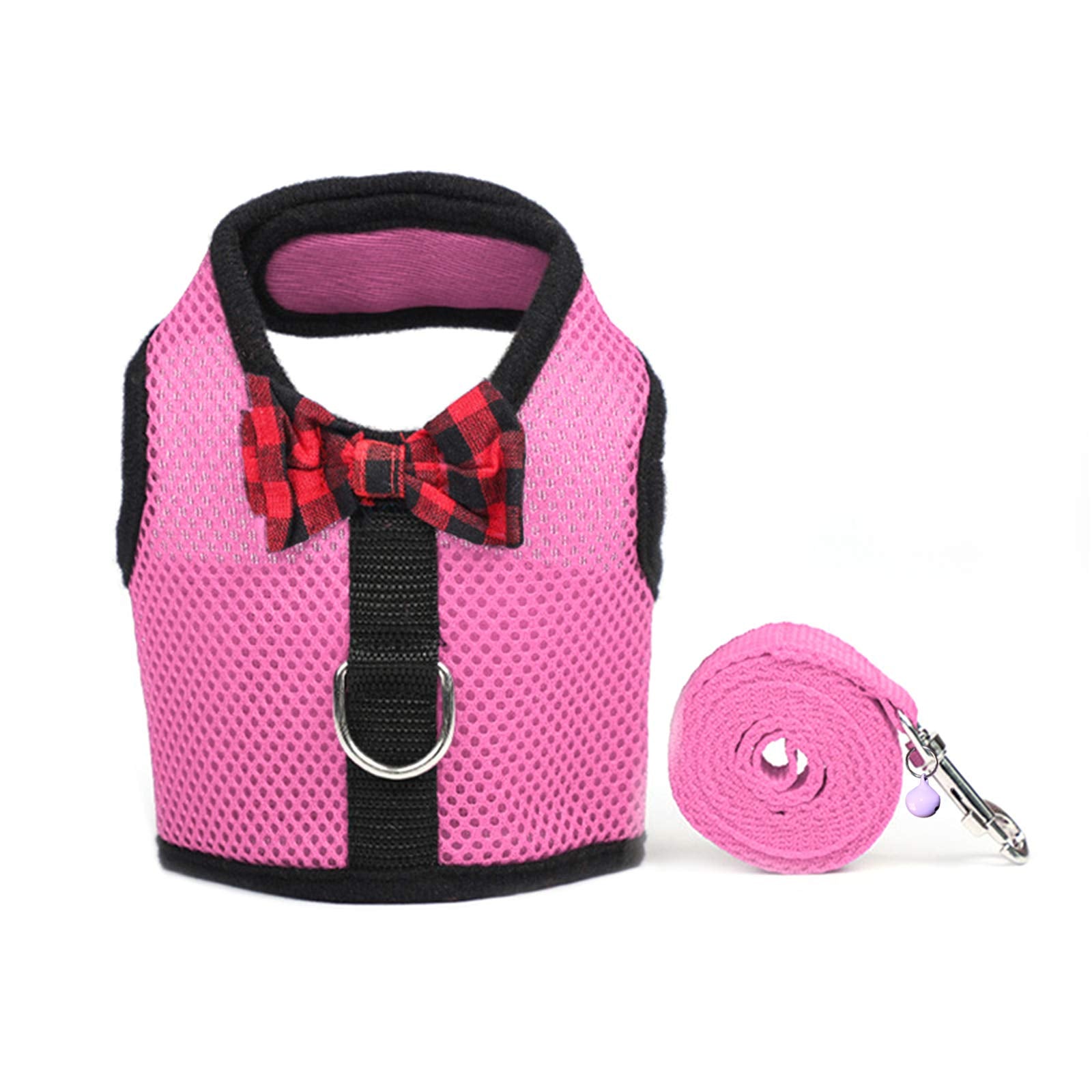 Rypet Animal Harness And Leash - Soft Mesh Pet Harness With Safe Bell, No Pull Comfort Padded Vest For Small Pet Pink M
