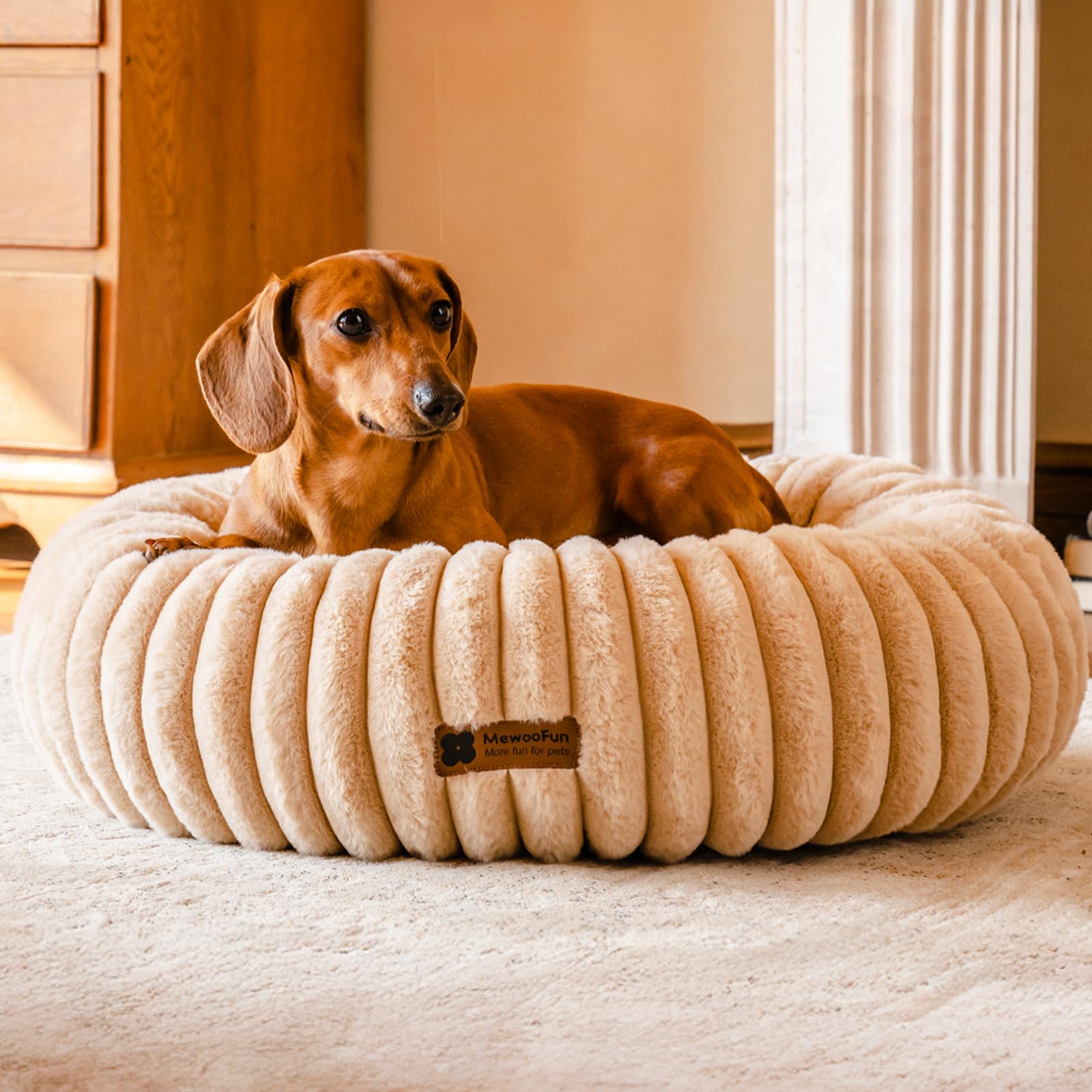 Mewoofun Donut Dog Beds For Small Dog, Calming Bed Round Cute Puppy Bed With Non-Slip Bottom, Fluffy Washable Pet Bed For Puppy 