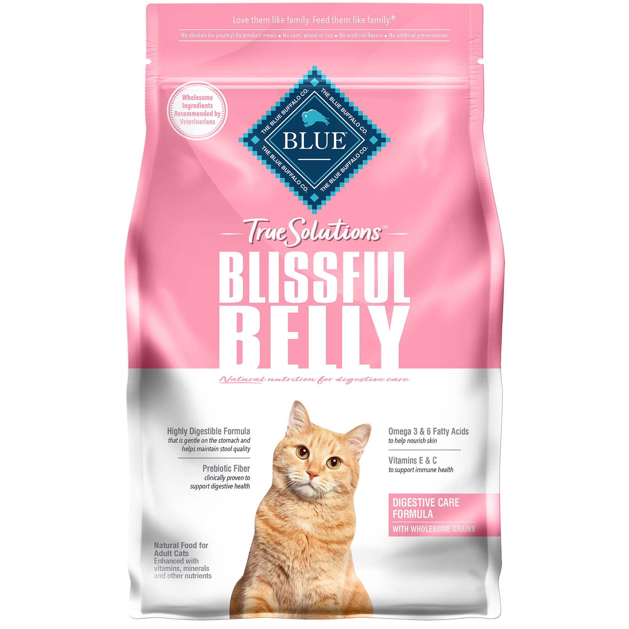 Blue Buffalo True Solutions Blissful Belly Digestive Care Natural Dry Food for Adult Cats, Chicken, 3.5-lb Bag