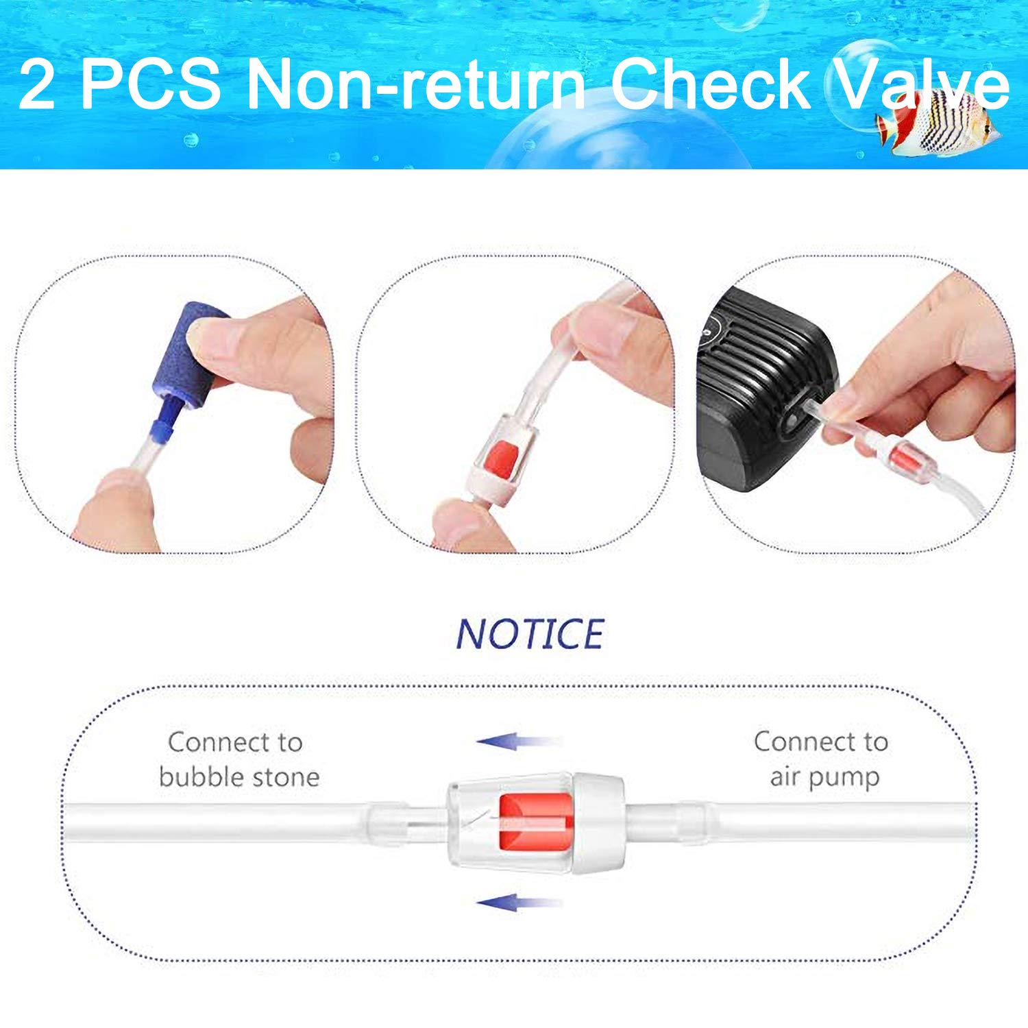 Dekago Transparent Airline Tubing Standard Aquarium Air Pump Accessories Kit With Check Valves, Air Stones, Suction Cups And Connectors For All Fish Tank