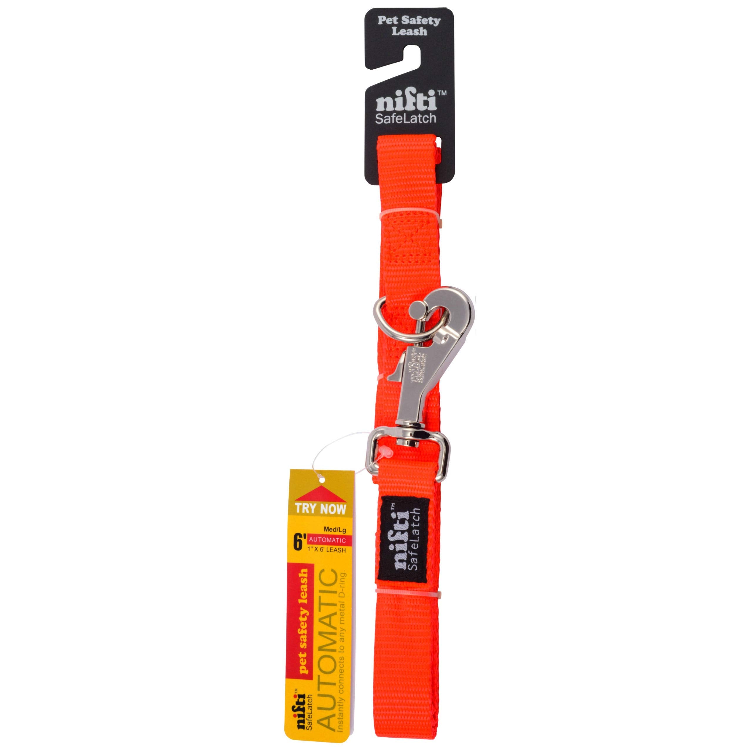 Nifti Safelatch Pet Safety Leash, Neon Orange, Med/Large Size