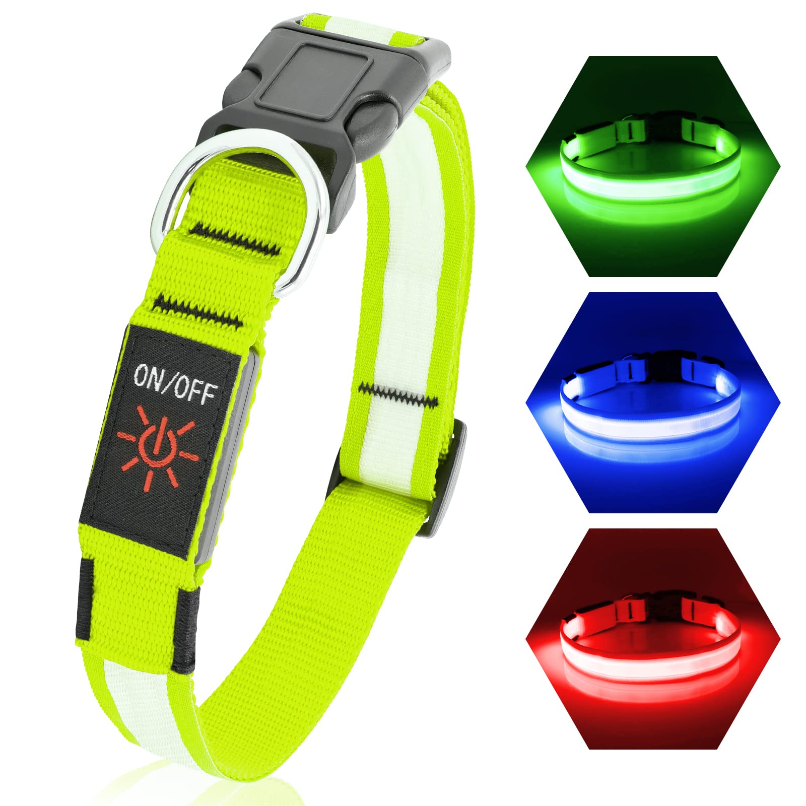 Pzrlit Led Light Up Dog Collars Micro Usb Rechargeable Waterproof, Full Adjustable Lighted Glow Dark Dog Collar Light For Night Walking For Small Medium Large Dogs, Green