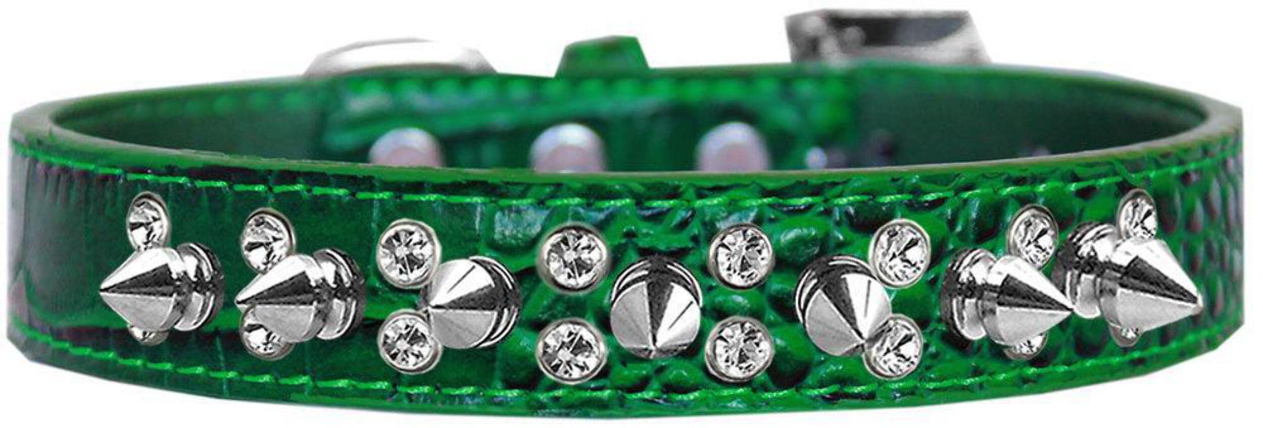 Dog, Puppy and Pet Designer Croc Collar, "Double Crystal & Silver Spikes" Light Pink 12