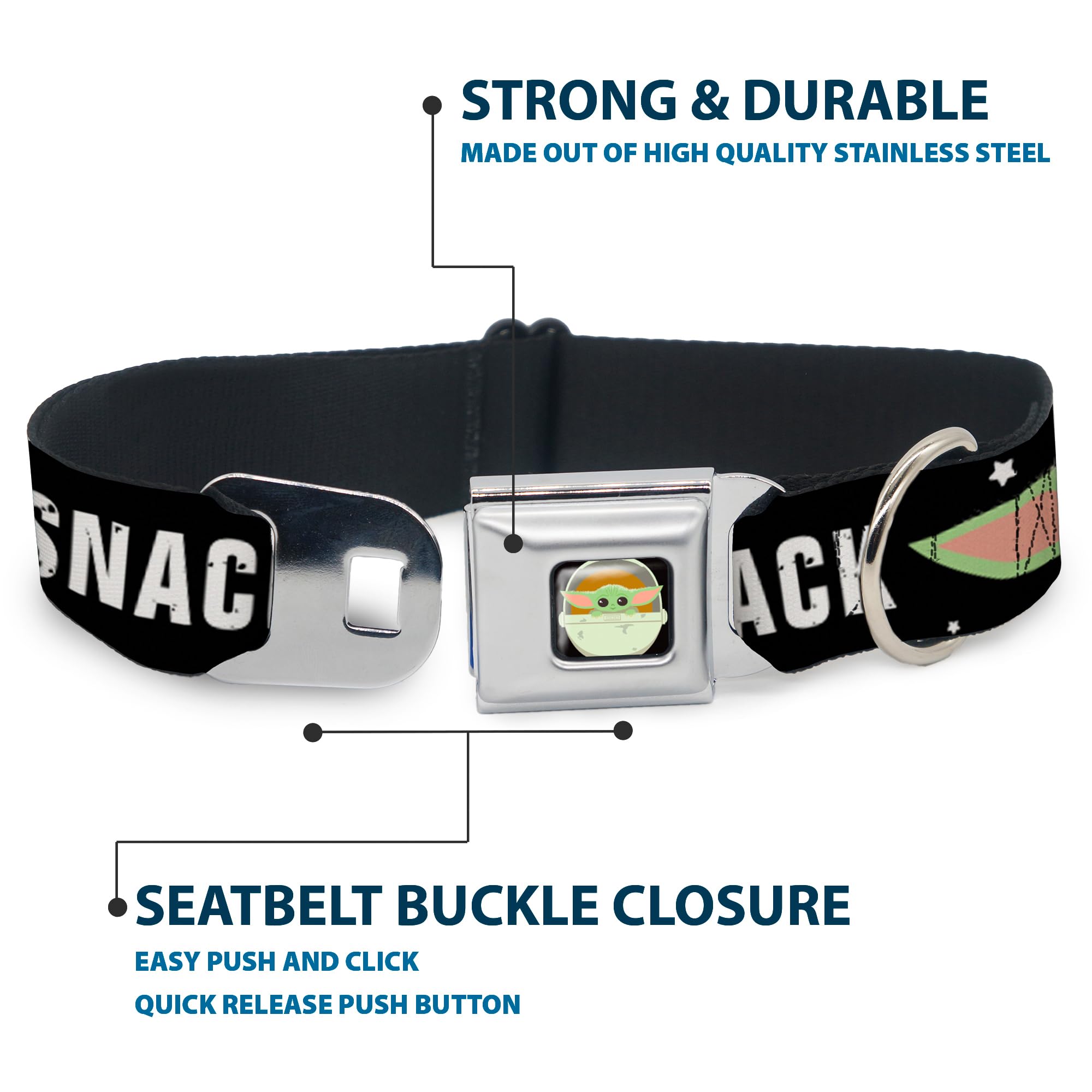 Buckle-Down Dog Collar Seatbelt Buckle Star Wars The Child Chibi Face Protect Attack Snack 15 To 26 Inches 1.0 Inch Wide,Dc-Sb-S