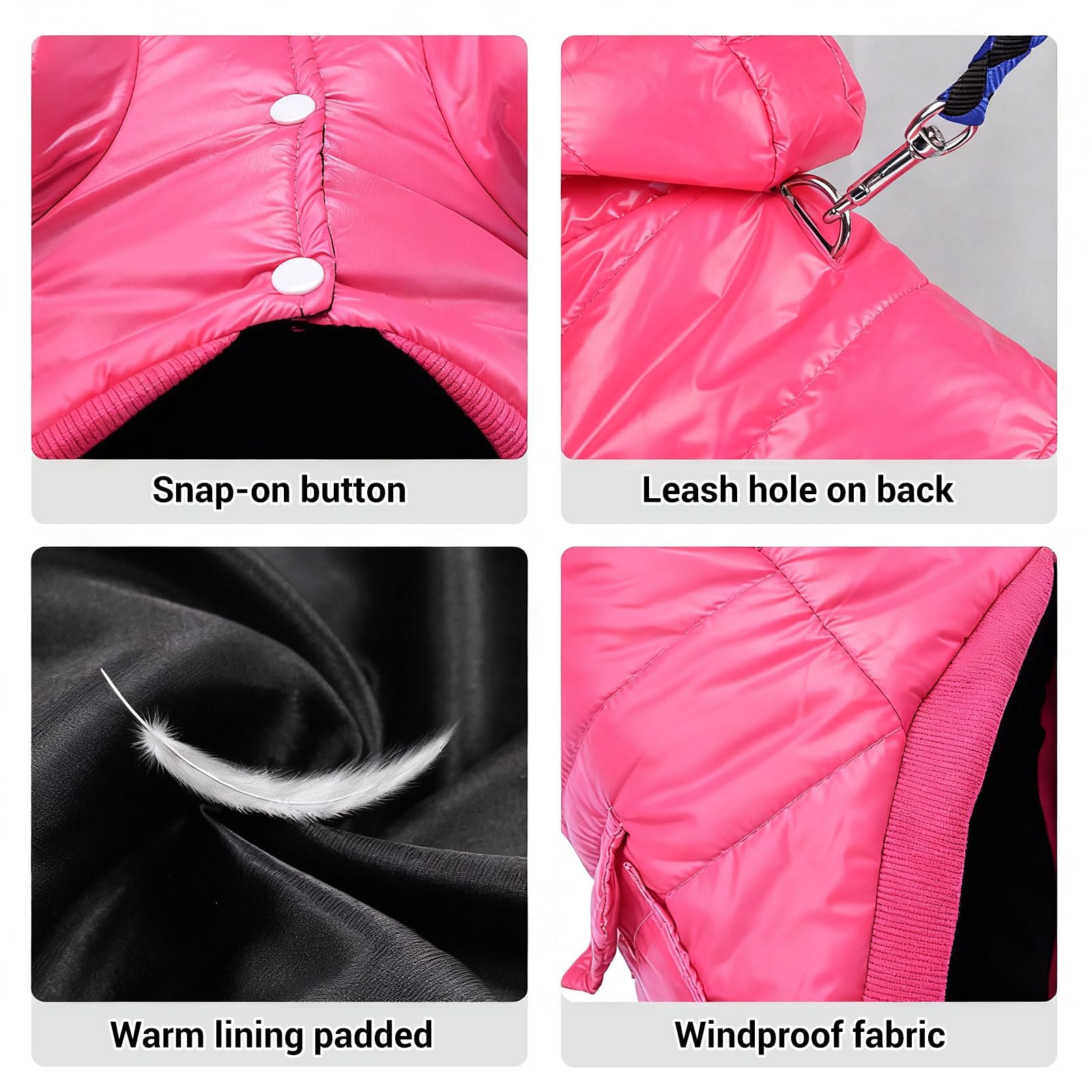 LESYPET Warm Dog Coat Small Dogs Waterproof Dog Jacket Extra Warm Doggie Winter Coat Windproof Puffer Jacket, Pink S