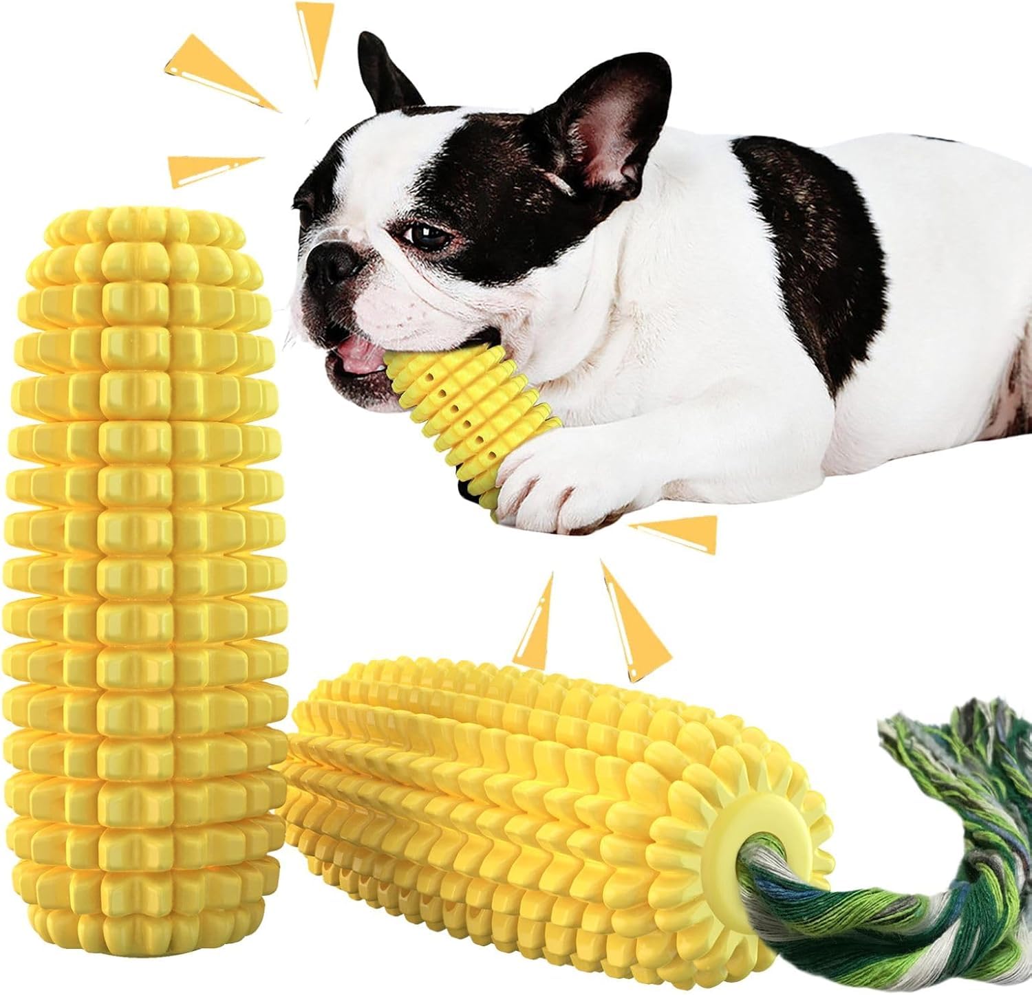 Redmart Dog Chew Toy For Teeth Cleaning  Unbreakable Corn Shape Natural Rubber Puppy Teething Toy With Cotton Rope, Squeaky Den