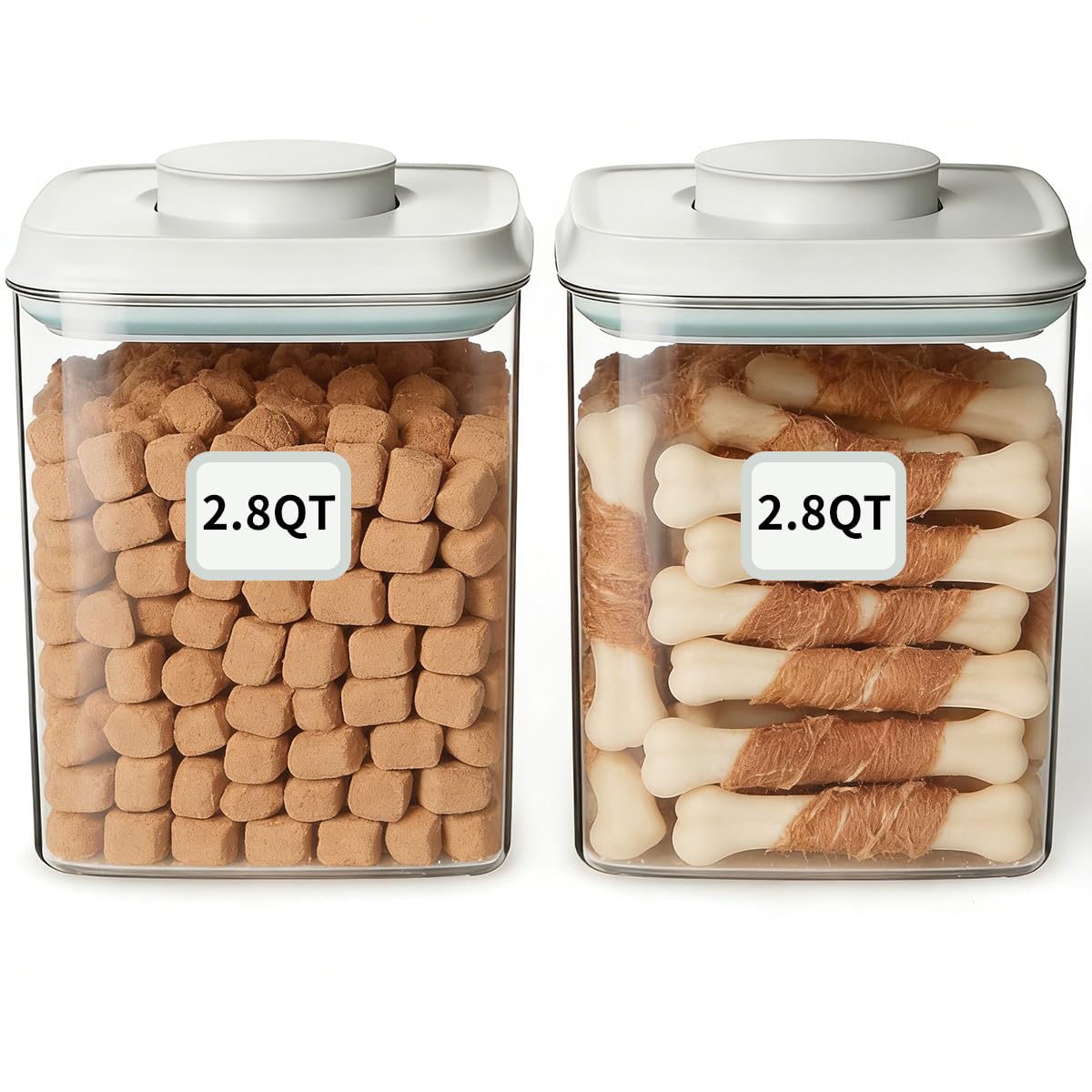 Ankou 2 Pack Airtight Dog Food Storage Containers, 2.8 QT Each, One-Touch Pop Lids, BPA-Free | Clear Stackable Canisters for Pet