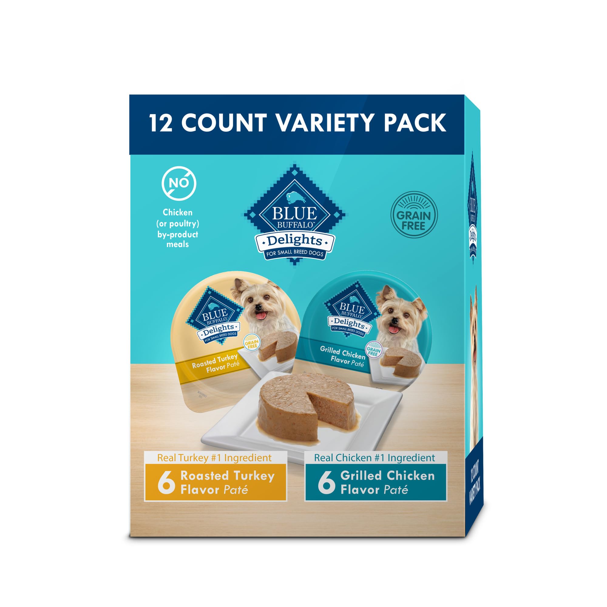Blue Buffalo Delights Small Breed Natural Wet Dog Food Variety Pack, Roasted Turkey Pat   and Grilled Chicken Pat  , 3.5-oz Cups