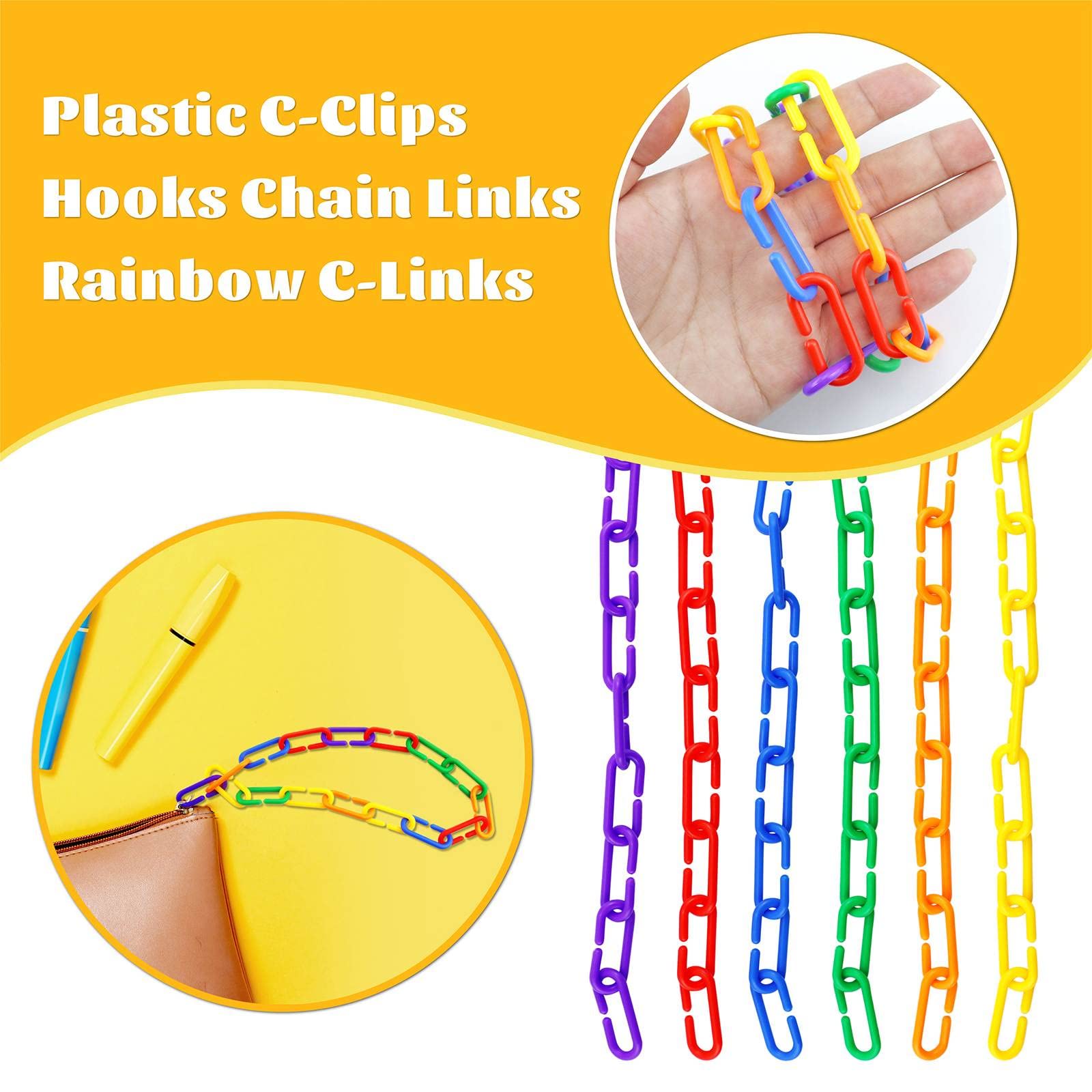 Jialeey 100 Piece Plastic C-Clips Hooks Chain Links Rainbow C-Links Children'S Learning Toys Small Pet Rat Parrot Bird Toy Cage