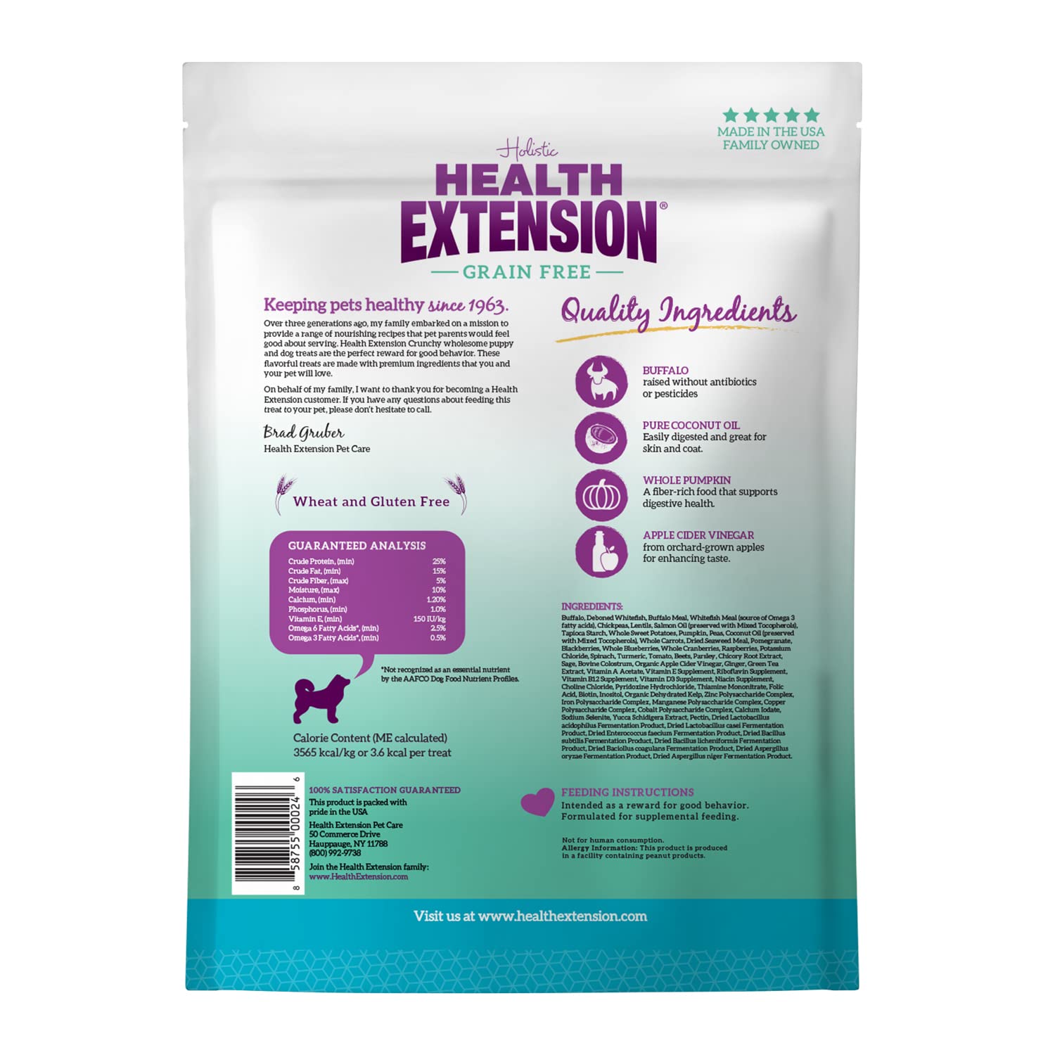 Health Extension Heart-Shaped Crunchy Biscuits, 12oz (340g) - Buffalo Recipe, GMO-Free Dog Training Treats for Small Breeds, Add