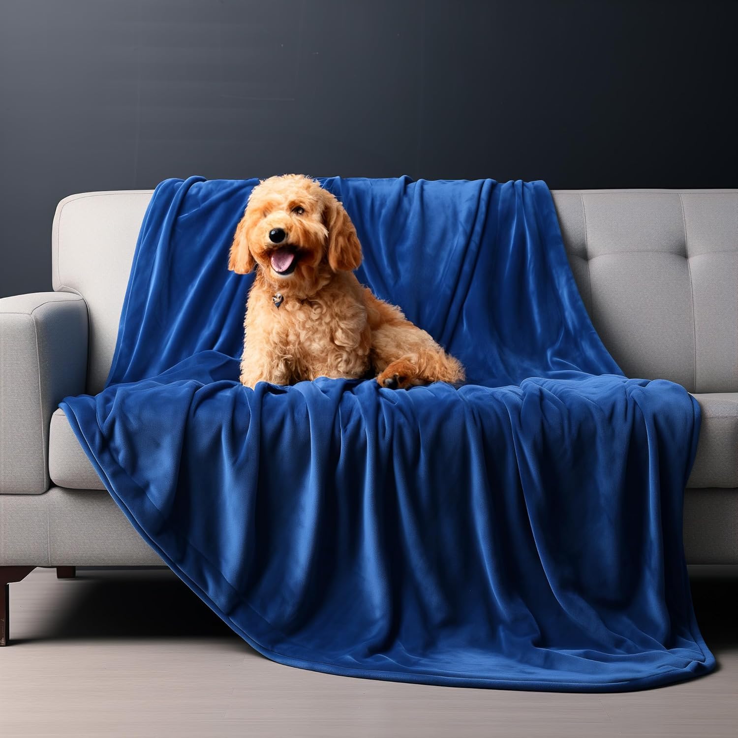 Bedding Aid Waterproof Flannel Blanket, Twin Size 60x80?, Navy Blue & Abyss Green, Leakproof Couples Love Blanket
