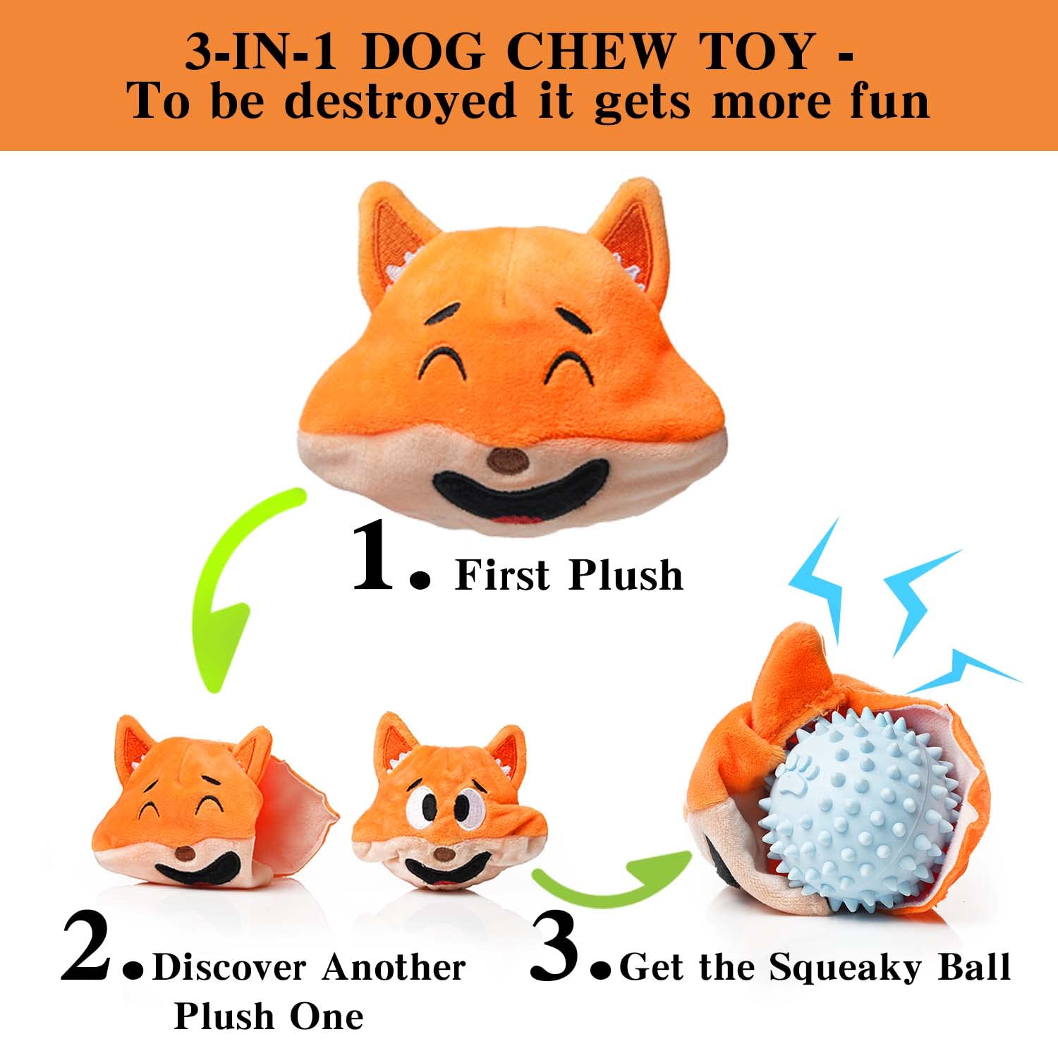 Mewajump Squeaky Dog Toys With Ball 3-In-1 Plush Cute Chew Toy With 3 Layers Puzzle Pet Toy For Teeth Cleaning Puppy Enrichment