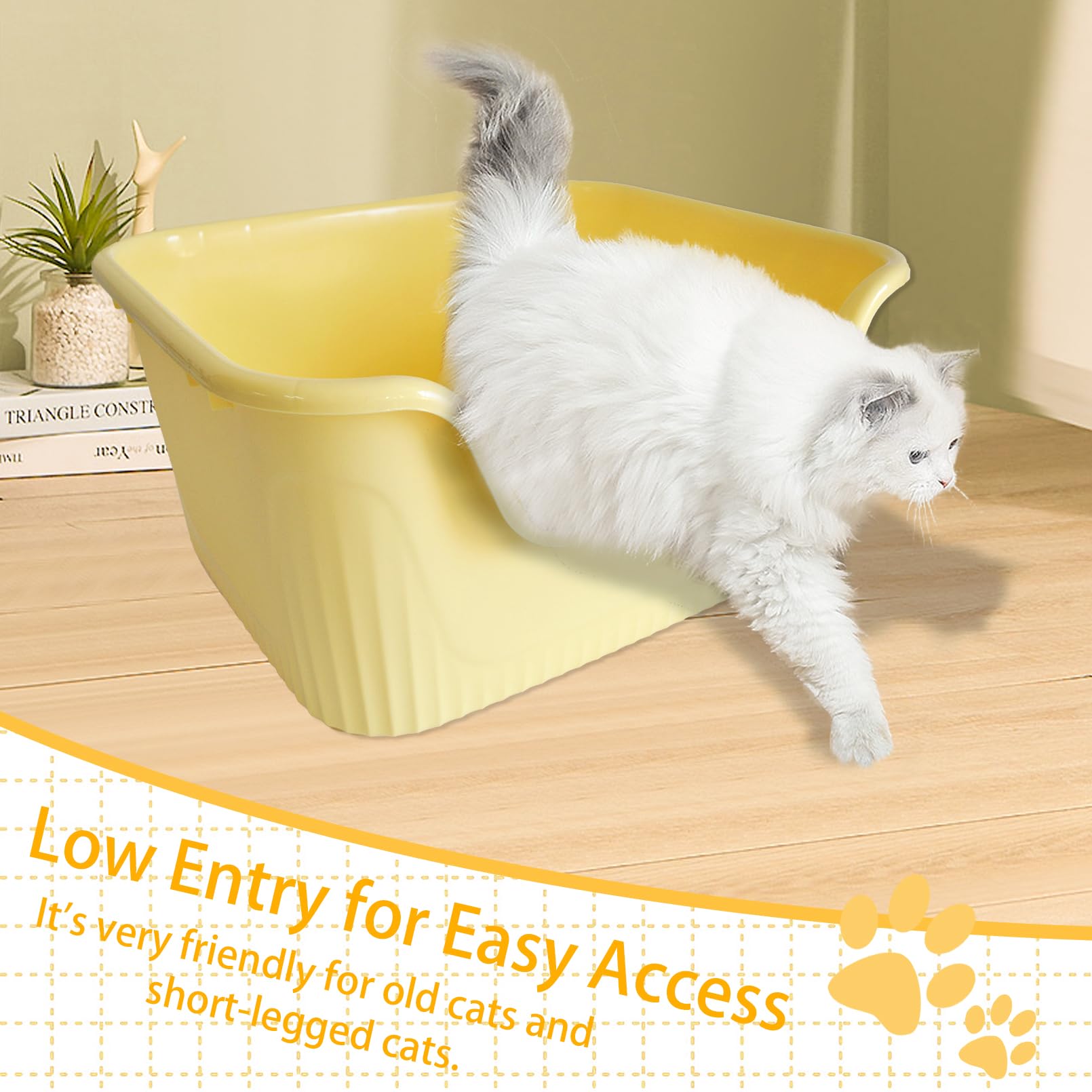 Muyg Jumbo Litter Box With High Side,21.45 X 16.14 X 10.43 Inches Extra Large Cat Litter Box Anti Splashing Non-Stick Low Entry