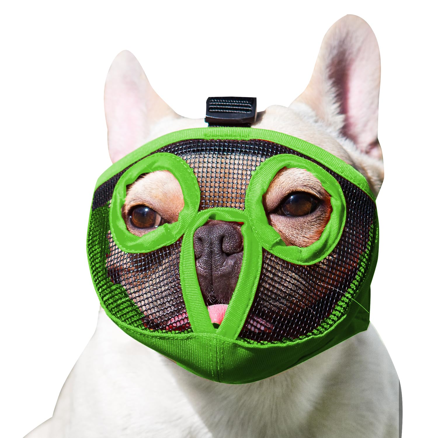Jyhy Short Snout Dog Muzzles- Adjustable Breathable Mesh Bulldog Muzzle For Biting Chewing Licking Grooming Dog Mask,Green M