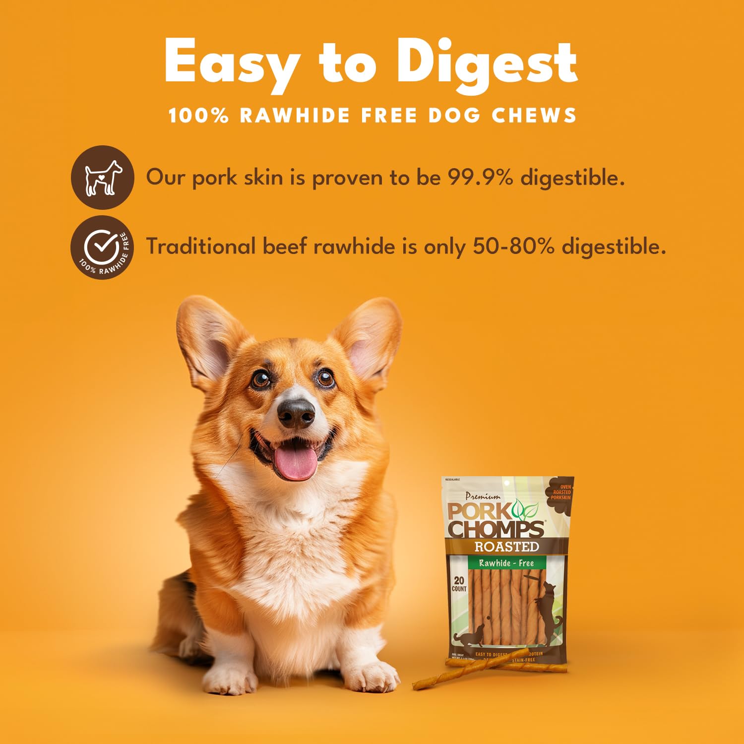 Pork Chomps Roasted Pork Skin Dog Chews, 5-inch Mini Twists, 20 Count