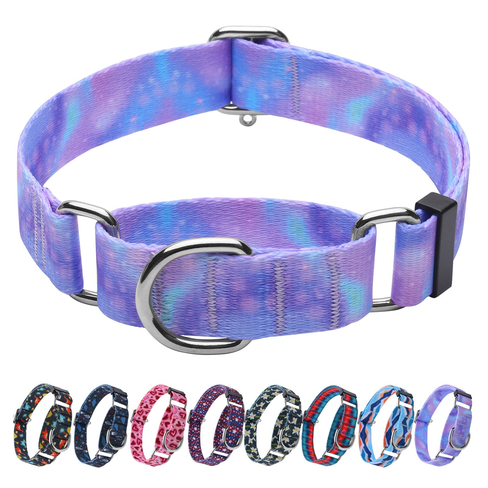 Hikiko Martingale Collar For Dogs With No Buckle Purple Gradient Training Dog Collars For Large Dogs,Tie Dye,L