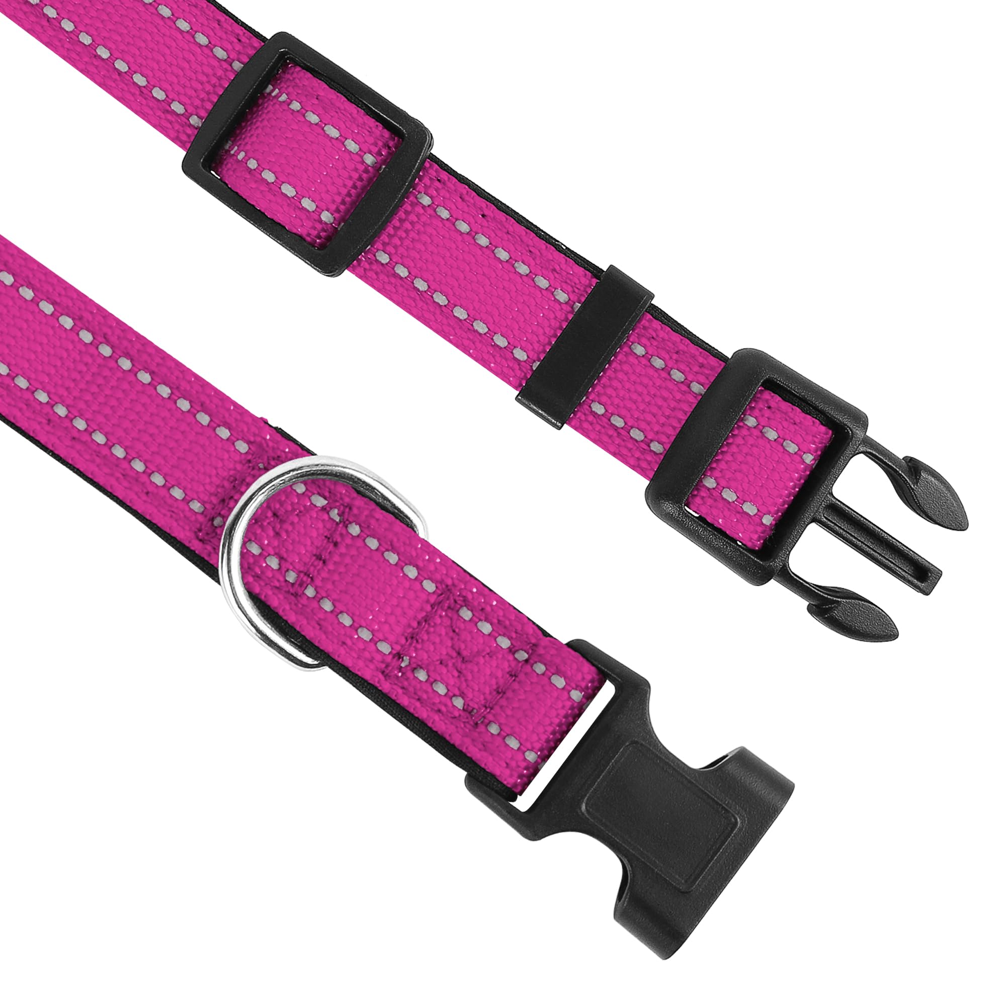 Pwod Reflective Dog Collar, Adjustable Soft Neoprene Padded Nylon Pet Collars With Buckle For Large Dogs, Rose Red,L