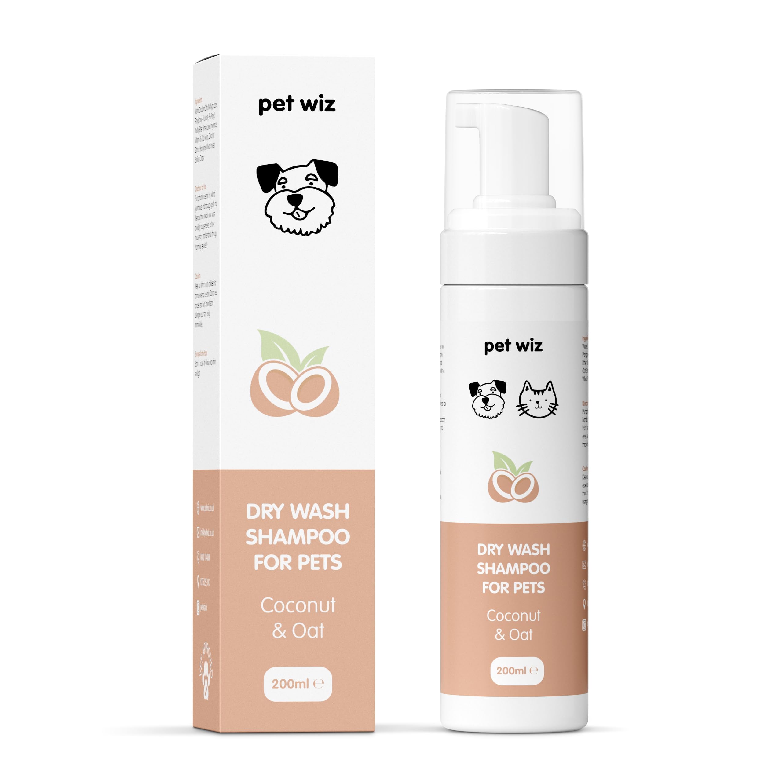 Dry Wash Shampoo For Pets - Soothing & Deodorizing, Natural Ingredients, Quick Drying & No Rinsing Required (Coconut & Oat)