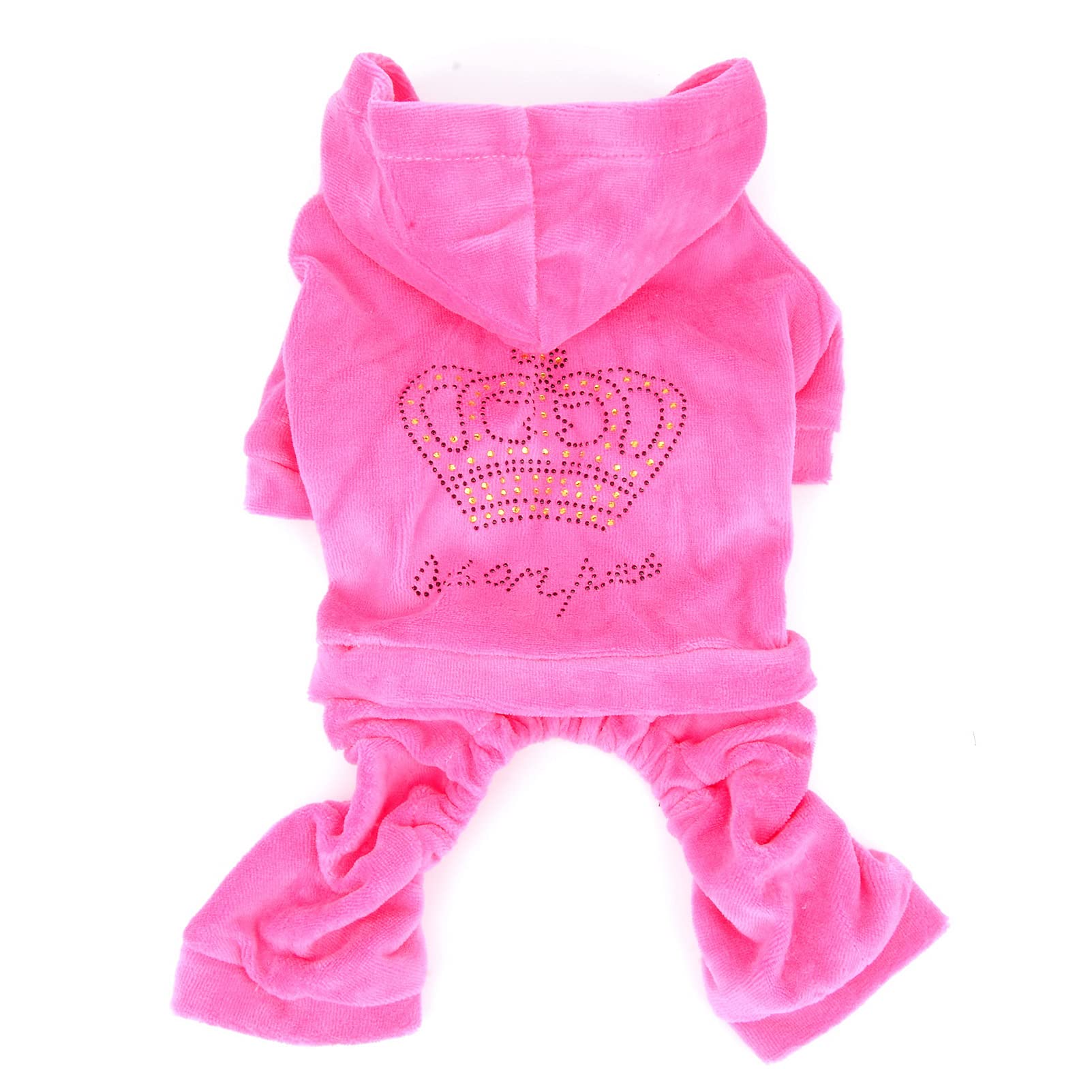 Seimai Dog Hoodies Jumpsuit For Small Dog Cat Puppy Rhinestone Crown Soft Velvet Autumn Winter Hooded Pajamas Tracksuit Outfits Sportswear Jacket With Hat Training Outdoor Pink S