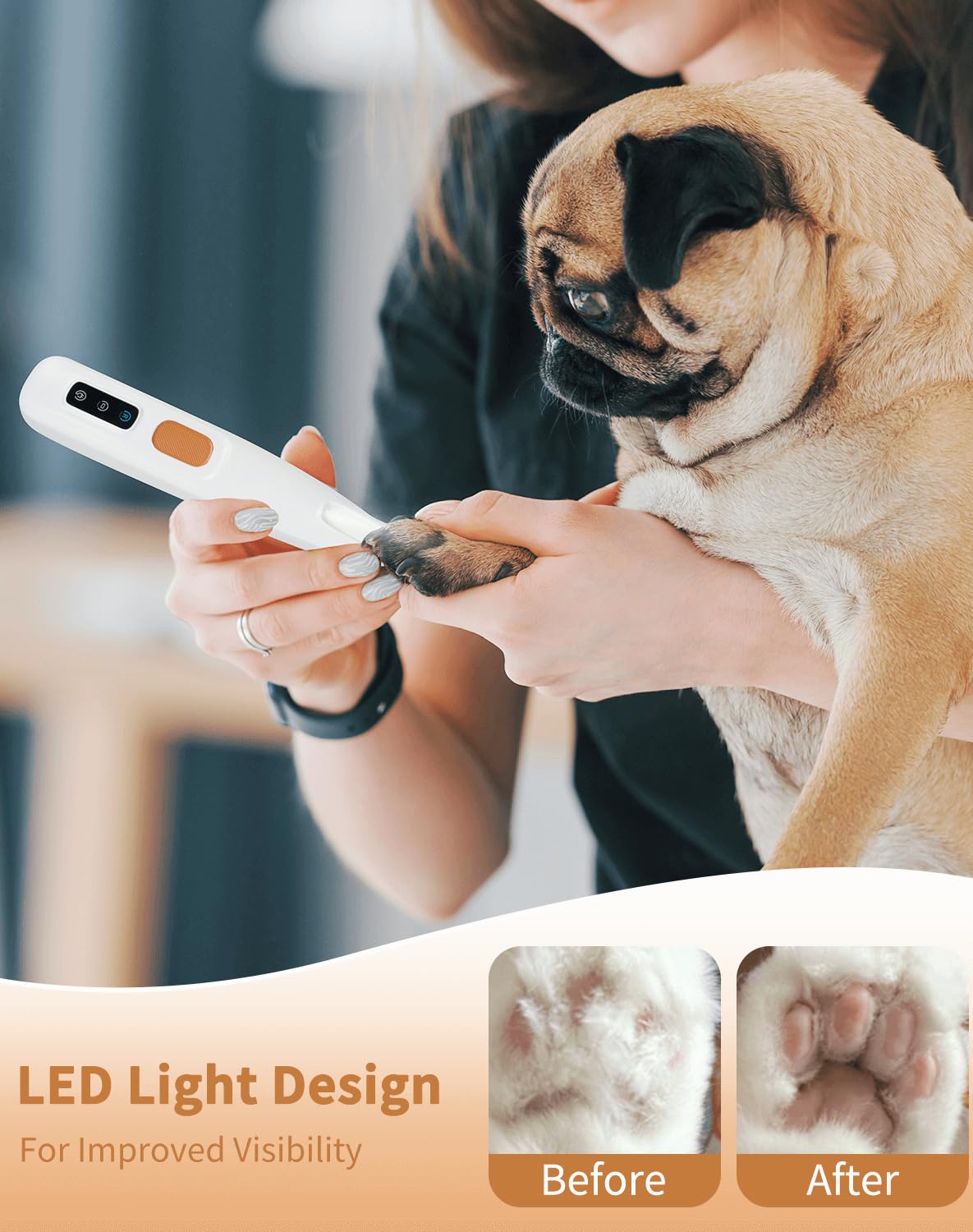 Liturtoo Dog Paw Trimmer With Led Light, 18Mm-Blade Electric Dog Clippers For Groomming, Led Display Rechargeable Hair Shaver Fo
