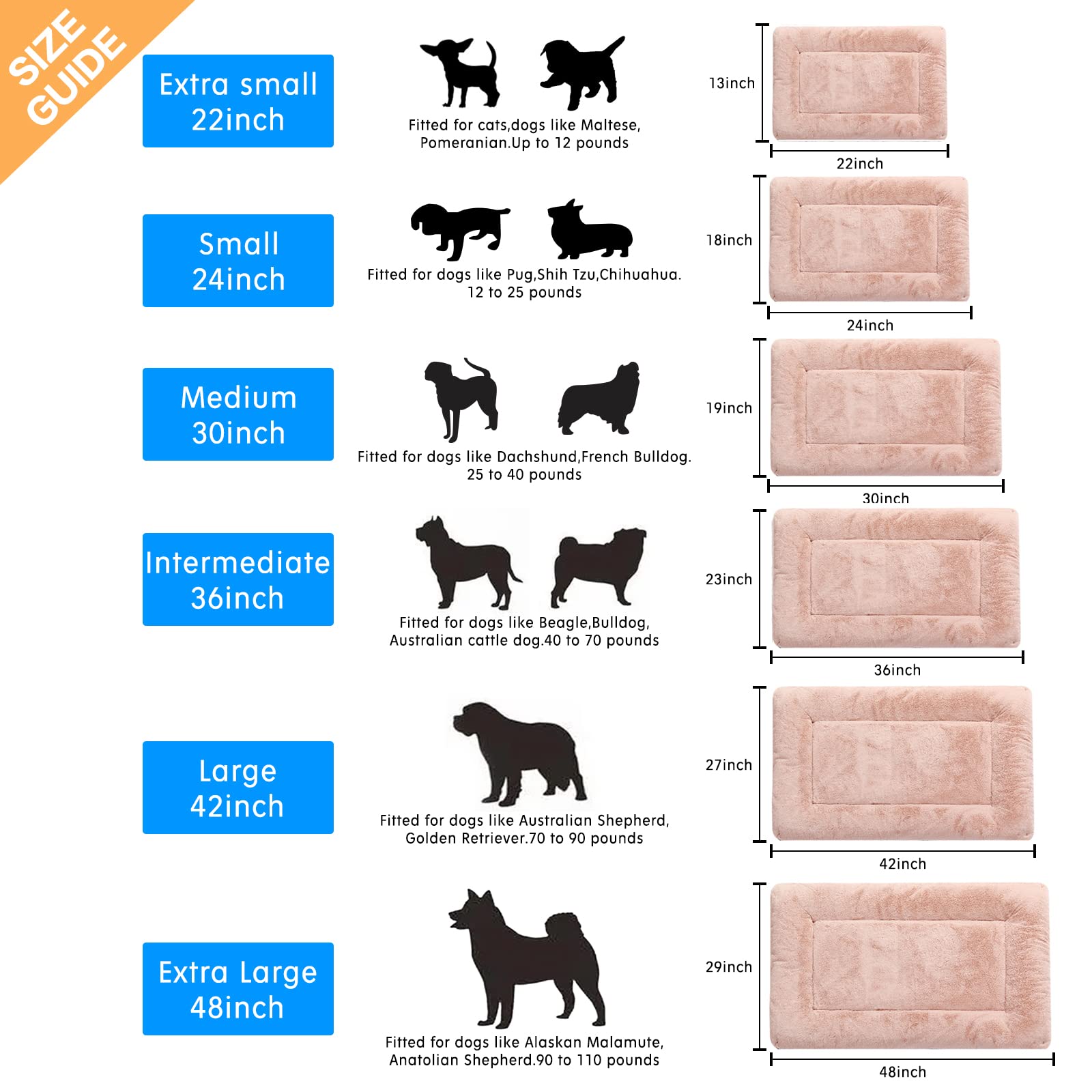 Dog Beds Crate Pad For Extra Small Dogs Fit Metal Dog Crates,Ultra Soft Dog Crate Bed Washable & Anti-Slip Kennel Pad For Dogs Cozy Sleeping Mat,Pink 22Inch