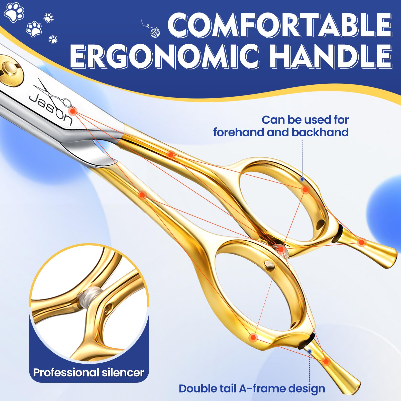 Jason 7.5 Inch Curved Scissors For Dog Grooming Professional Downward Curved Pet Face Trimming Shears With Symmetric Handle Shar