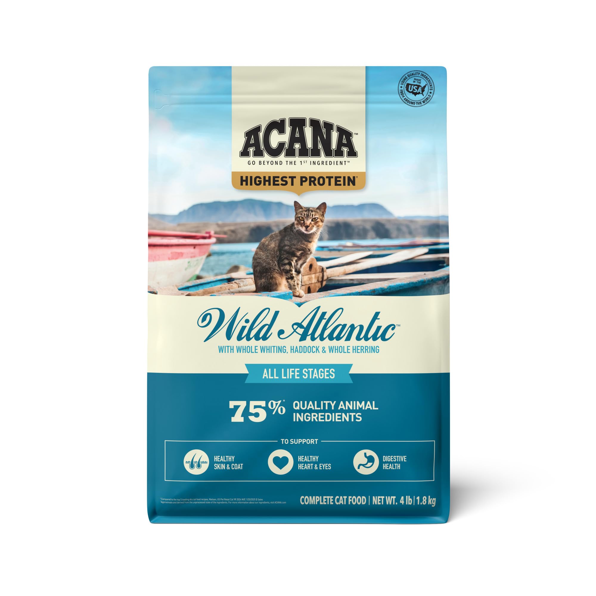 ACANA Highest Protein Dry Cat Food, Wild Atlantic, Grain Free Saltwater Fish With Freeze-Dried Liver Recipe, 4lb