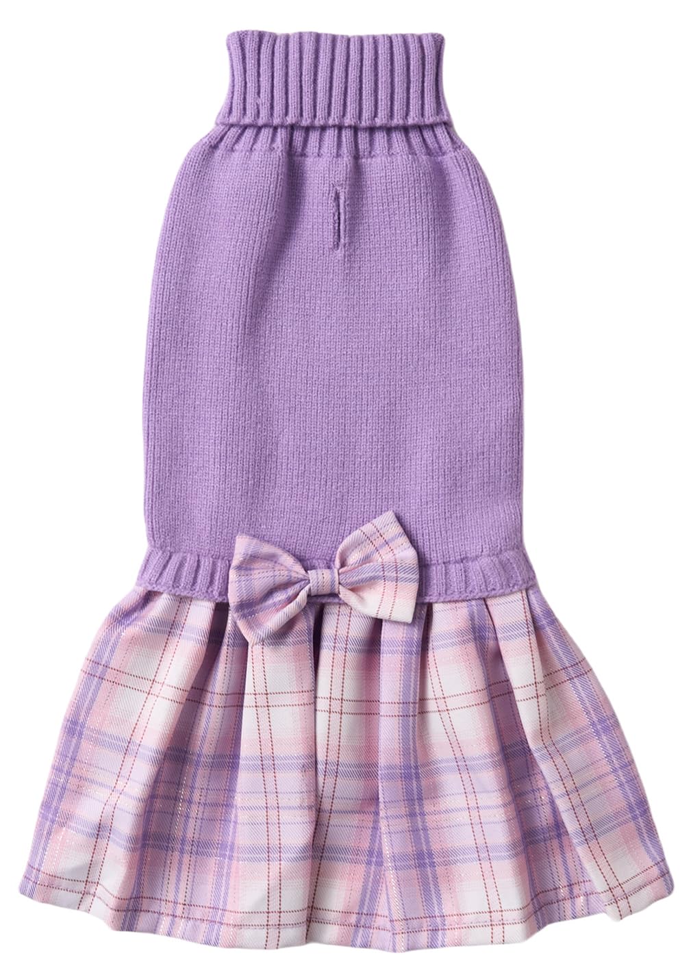 Purple Knitted Dog Sweater Dress, Pink Plaid Dog Winter Clothes Dresses For Small Dogs Girl, Maltese Cat Apparel, X-Small (Xs)