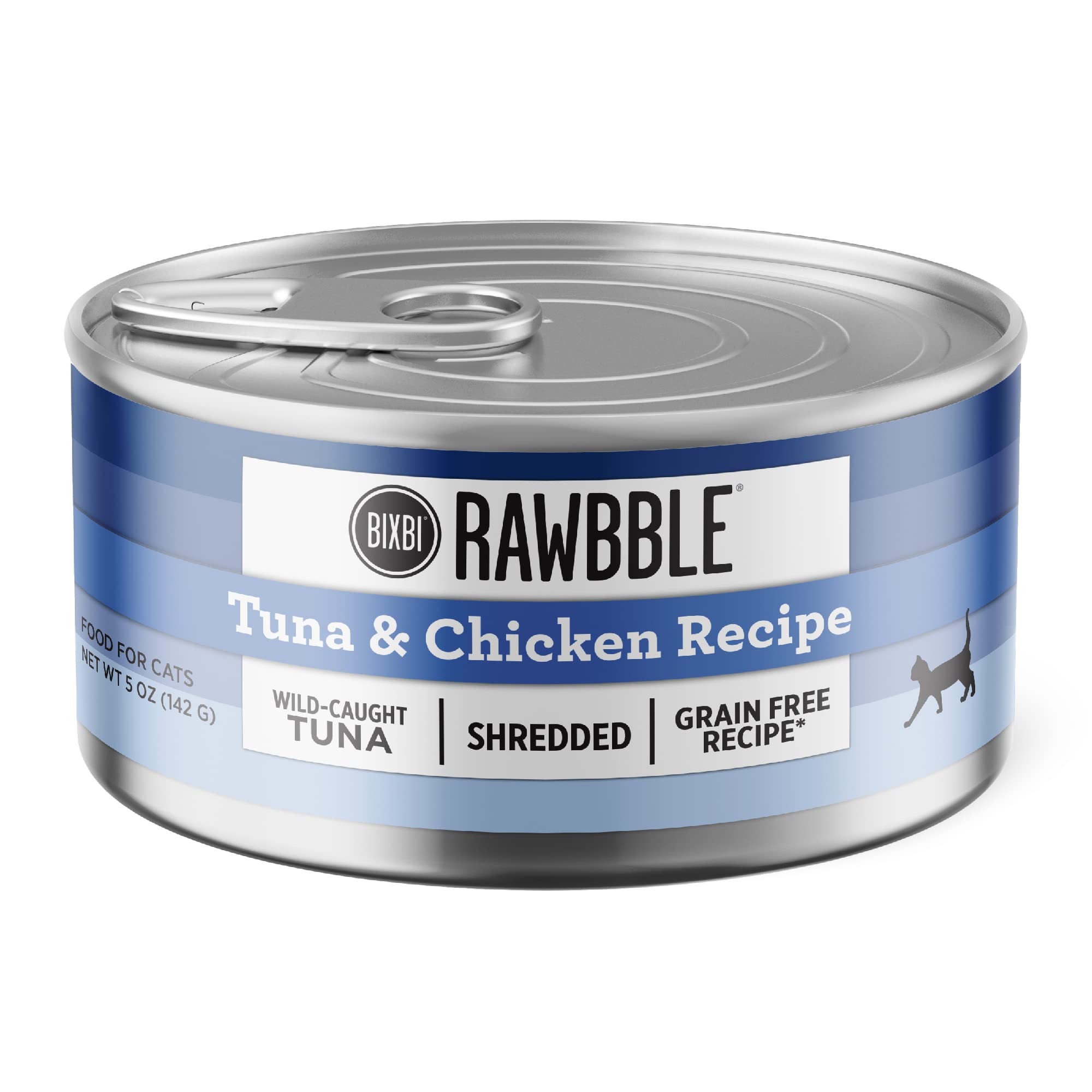 BIXBI Rawbble Shredded Tuna & Chicken Recipe Cans - Grain Free, Protein Rich Wet Cat Food - (5 Ounce Cans, Case of 24)
