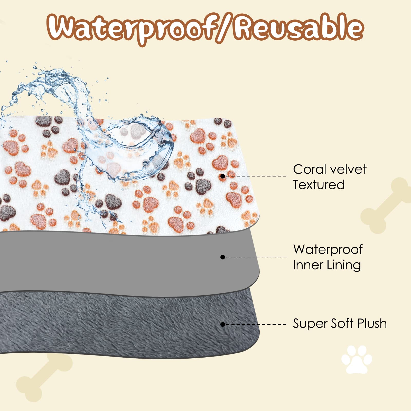 Yuepet Waterproof Dog Blankets, 2 Pack Washable Dog Blankets For Bed Couch Sofa Protector Fleece Flannel Puppy Blanket Soft Plush Reversible Throw Blanket For Small Dog Puppy Cat 30'×20'(White+Coffee)