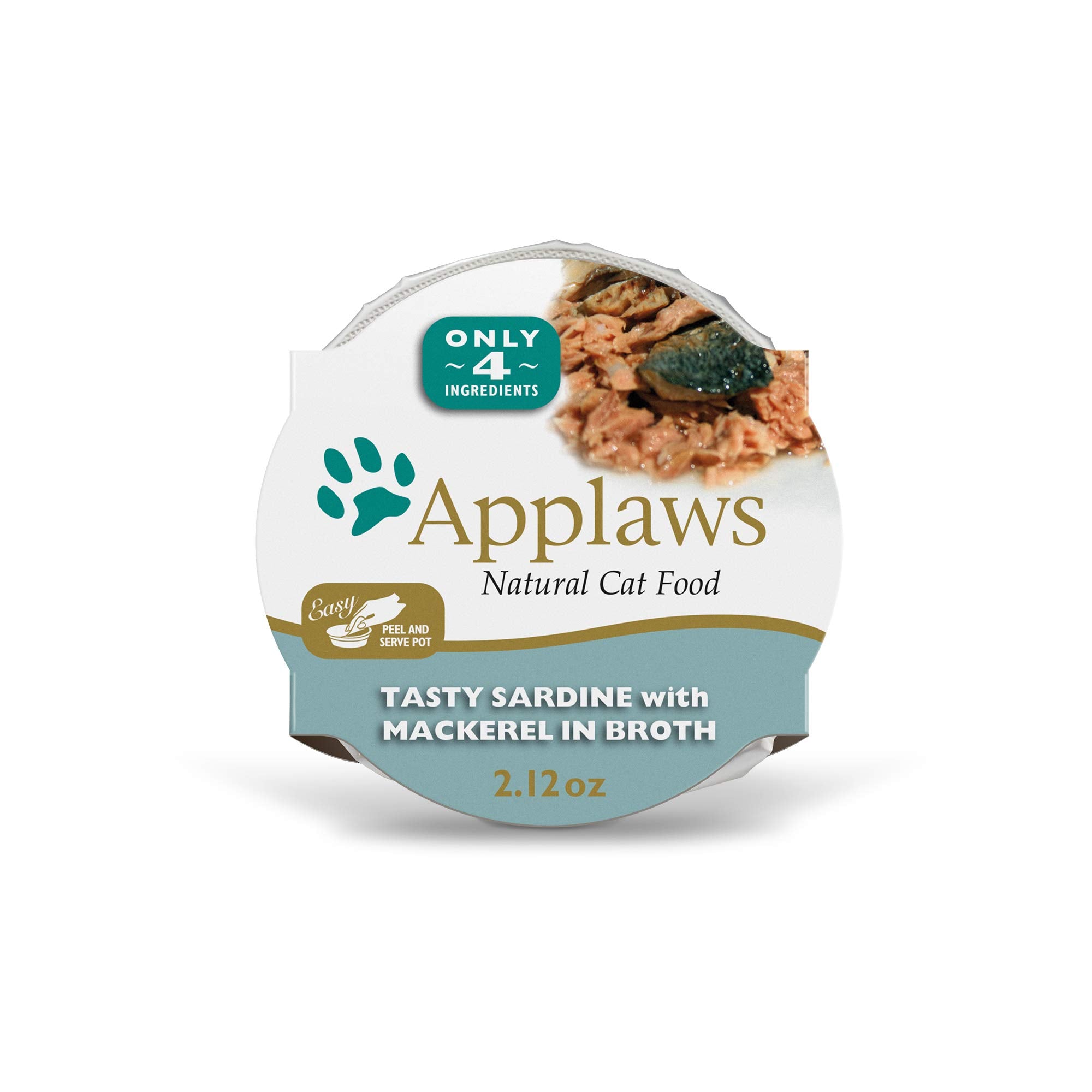 Applaws Natural Wet Cat Food, 18 Count, Limited Ingredient Cat Food Pots, Sardine with Mackerel in Broth, 2.12oz Pots