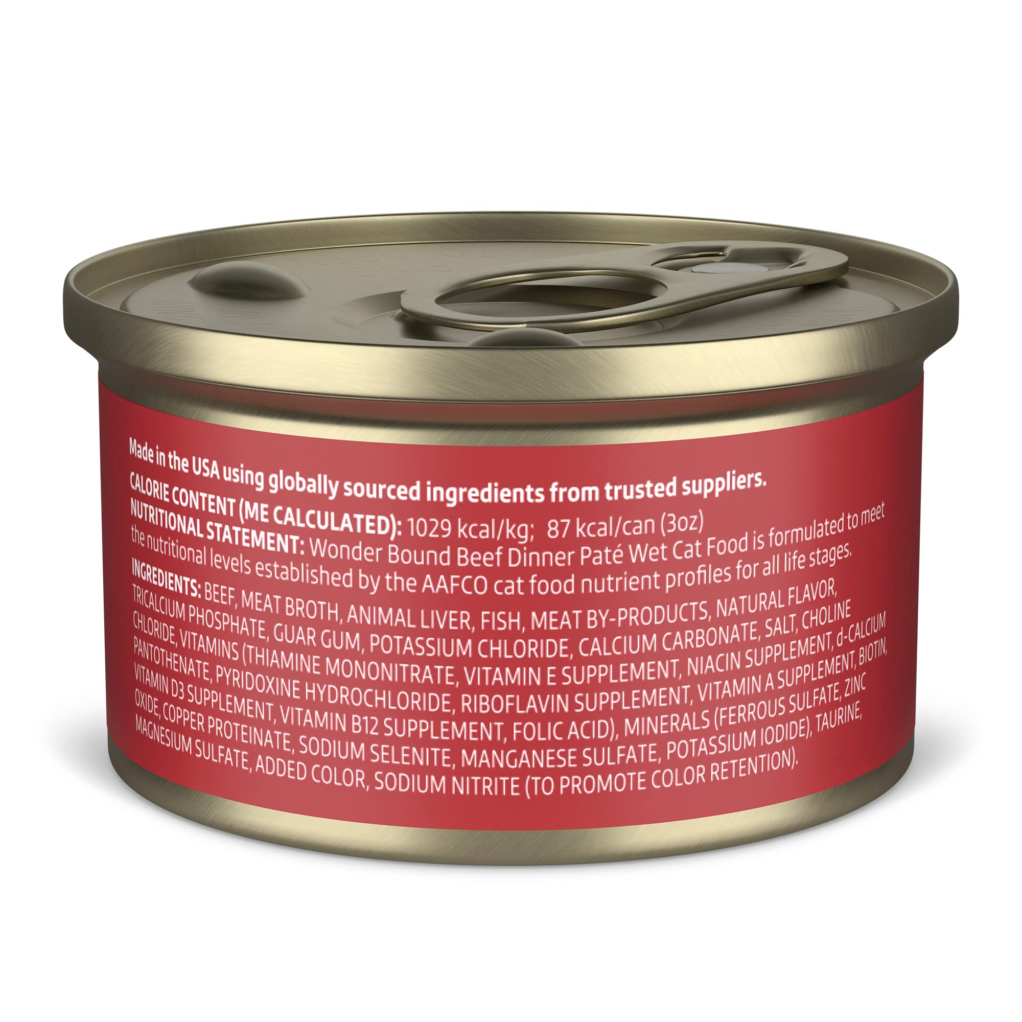 Amazon Brand - Wonder Bound Wet Cat Food, Pat  , No Added Grain, 3 oz cans, Pack of 24 (Beef)